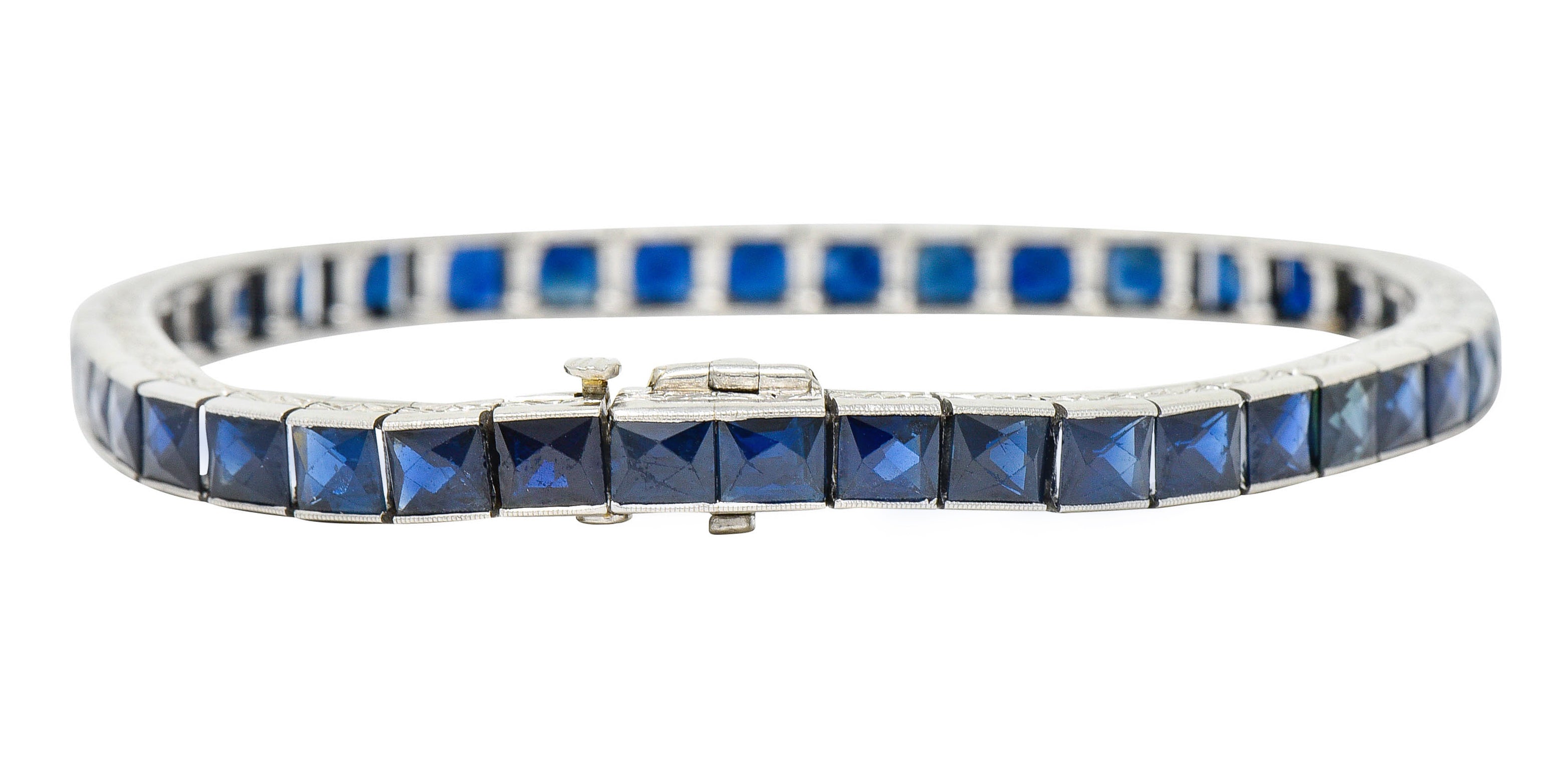 Art Deco 14.00 CTW French Cut Sapphire Platinum Line Braceletbracelet - Wilson's Estate Jewelry