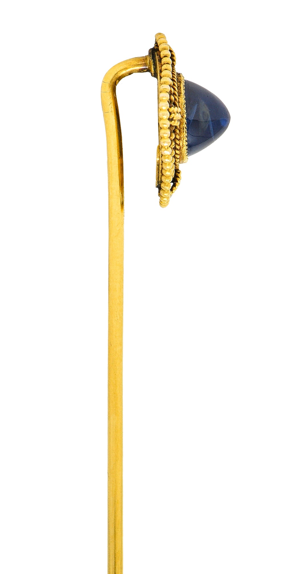 Victorian Marcus & Co. Sapphire Cabochon 14 Karat Yellow Gold Antique Stickpin Wilson's Estate Jewelry