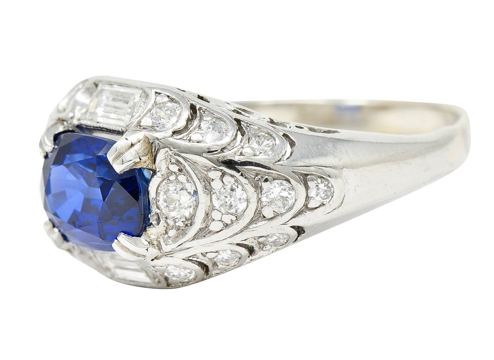 Art Deco 2.24 CTW No Heat Madagascar Sapphire Diamond Platinum Scalloped RingRing - Wilson's Estate Jewelry