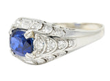 Art Deco 2.24 CTW No Heat Madagascar Sapphire Diamond Platinum Scalloped RingRing - Wilson's Estate Jewelry