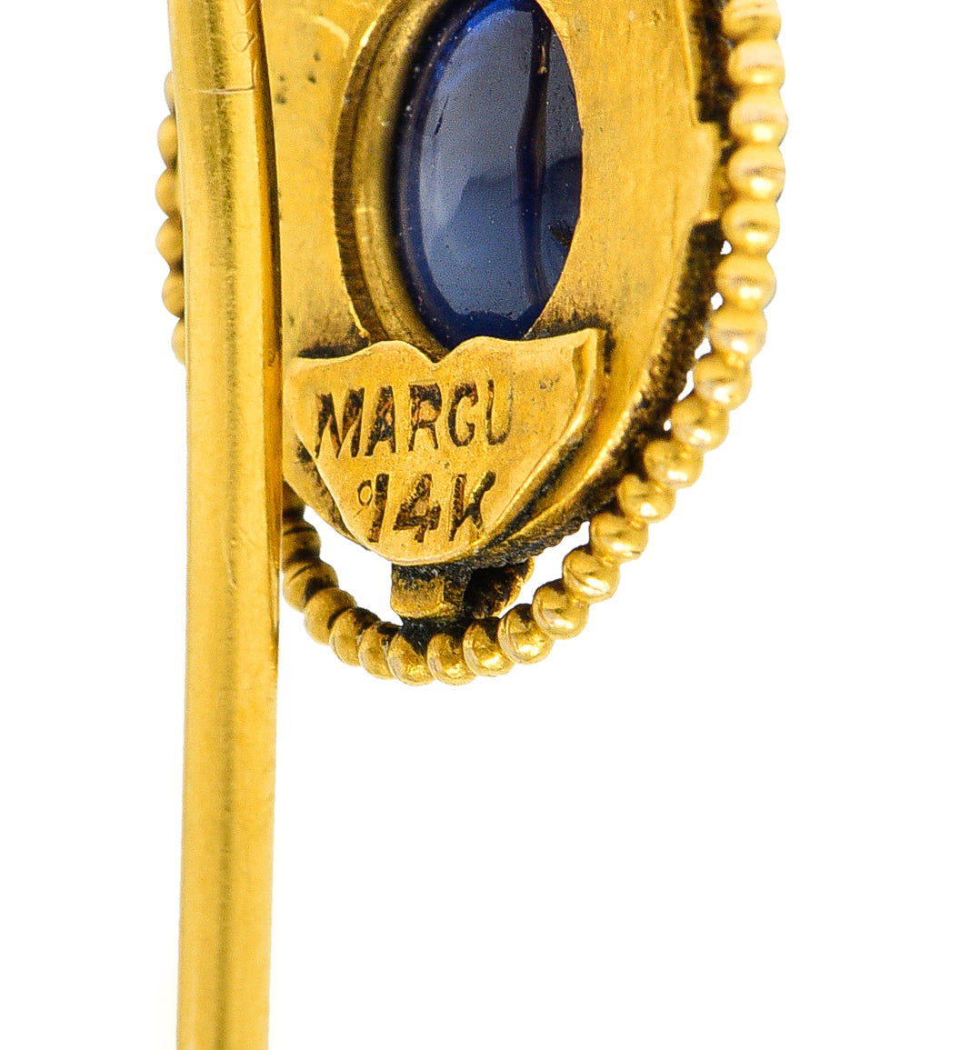 Victorian Marcus & Co. Sapphire Cabochon 14 Karat Yellow Gold Antique Stickpin Wilson's Estate Jewelry