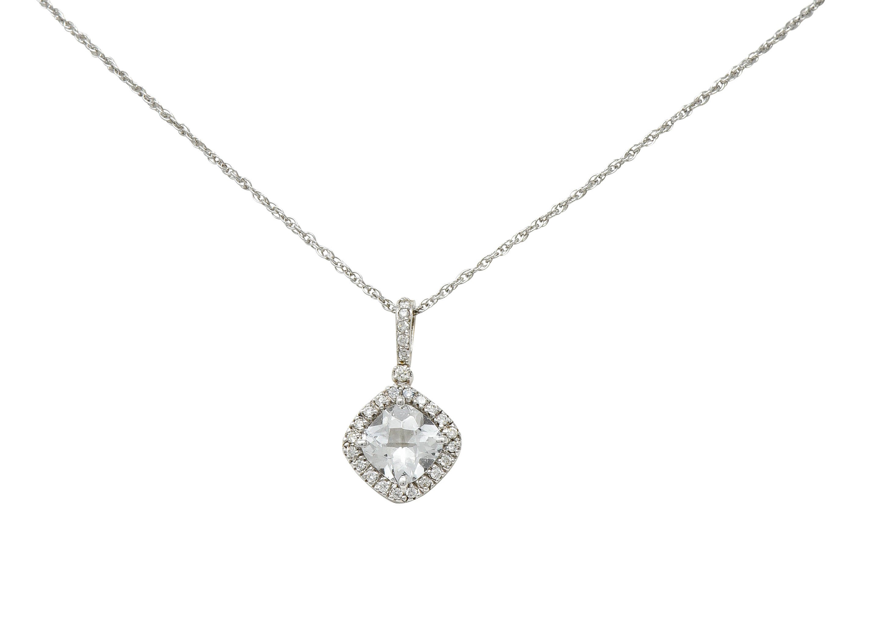 Checkerboard Cut White Topaz Diamond 18 Karat Gold Pendant NecklaceNecklace - Wilson's Estate Jewelry