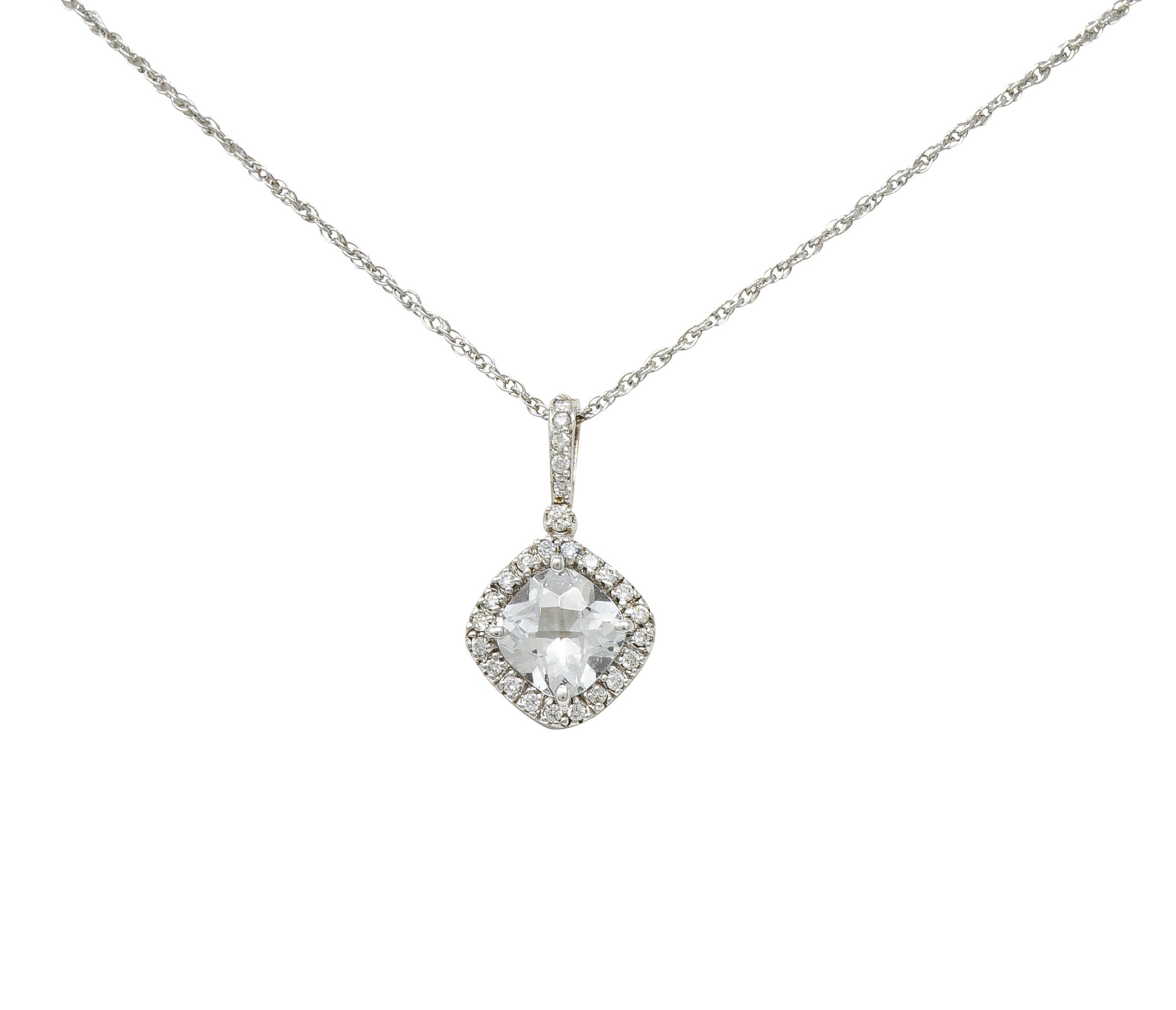 Checkerboard Cut White Topaz Diamond 18 Karat Gold Pendant NecklaceNecklace - Wilson's Estate Jewelry