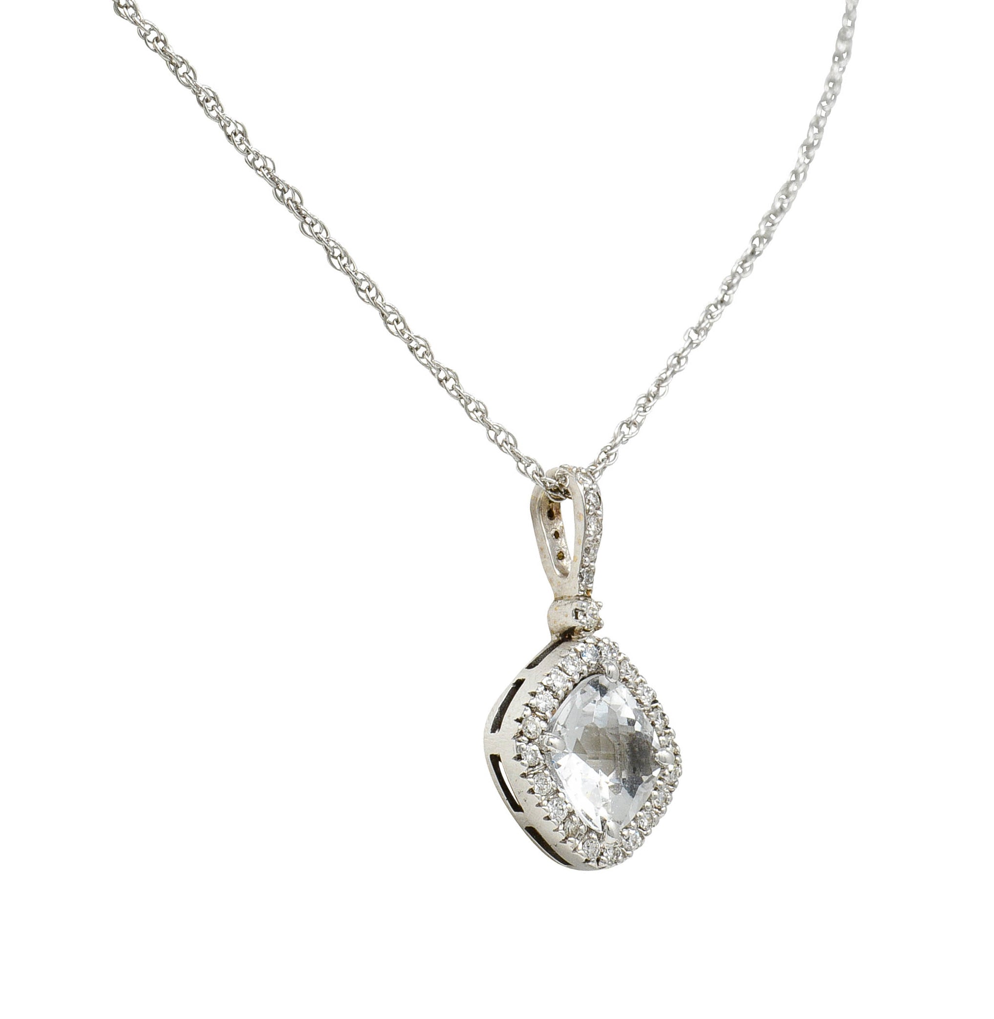 Checkerboard Cut White Topaz Diamond 18 Karat Gold Pendant NecklaceNecklace - Wilson's Estate Jewelry