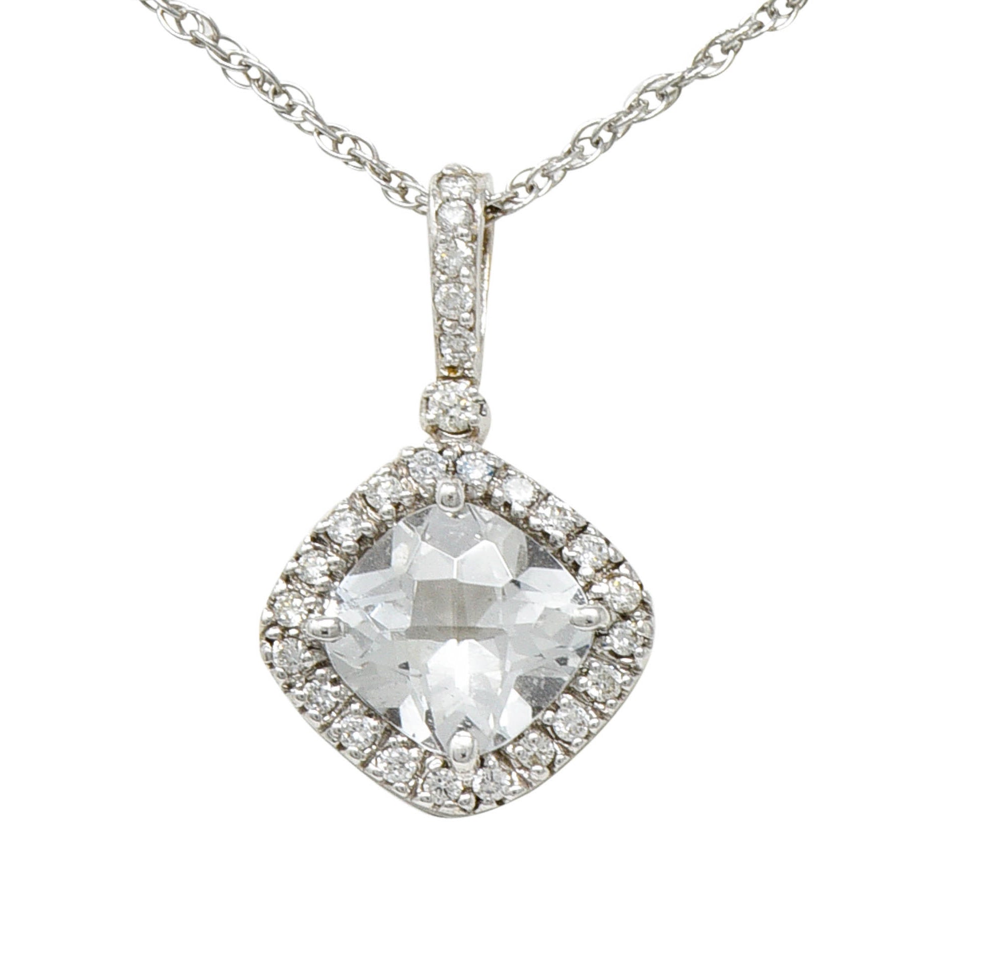 Checkerboard Cut White Topaz Diamond 18 Karat Gold Pendant NecklaceNecklace - Wilson's Estate Jewelry