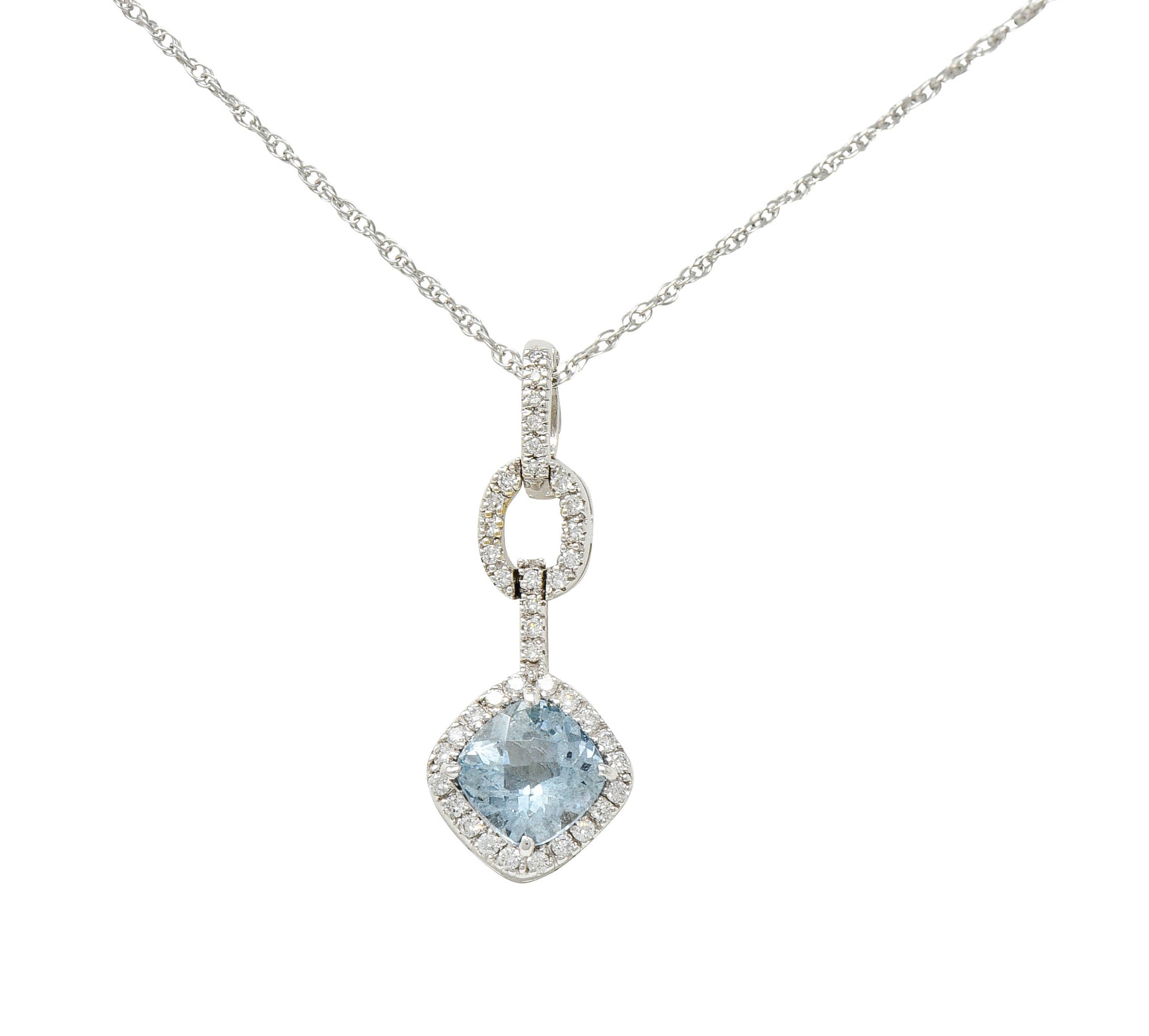 Checkerboard Cut 3.65 CTW Aquamarine Diamond 18 Karat White Gold Enhancer Pendant NecklaceNecklace - Wilson's Estate Jewelry