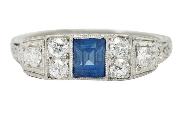 Art Deco Sapphire Diamond Platinum Filigree Band RingRing - Wilson's Estate Jewelry