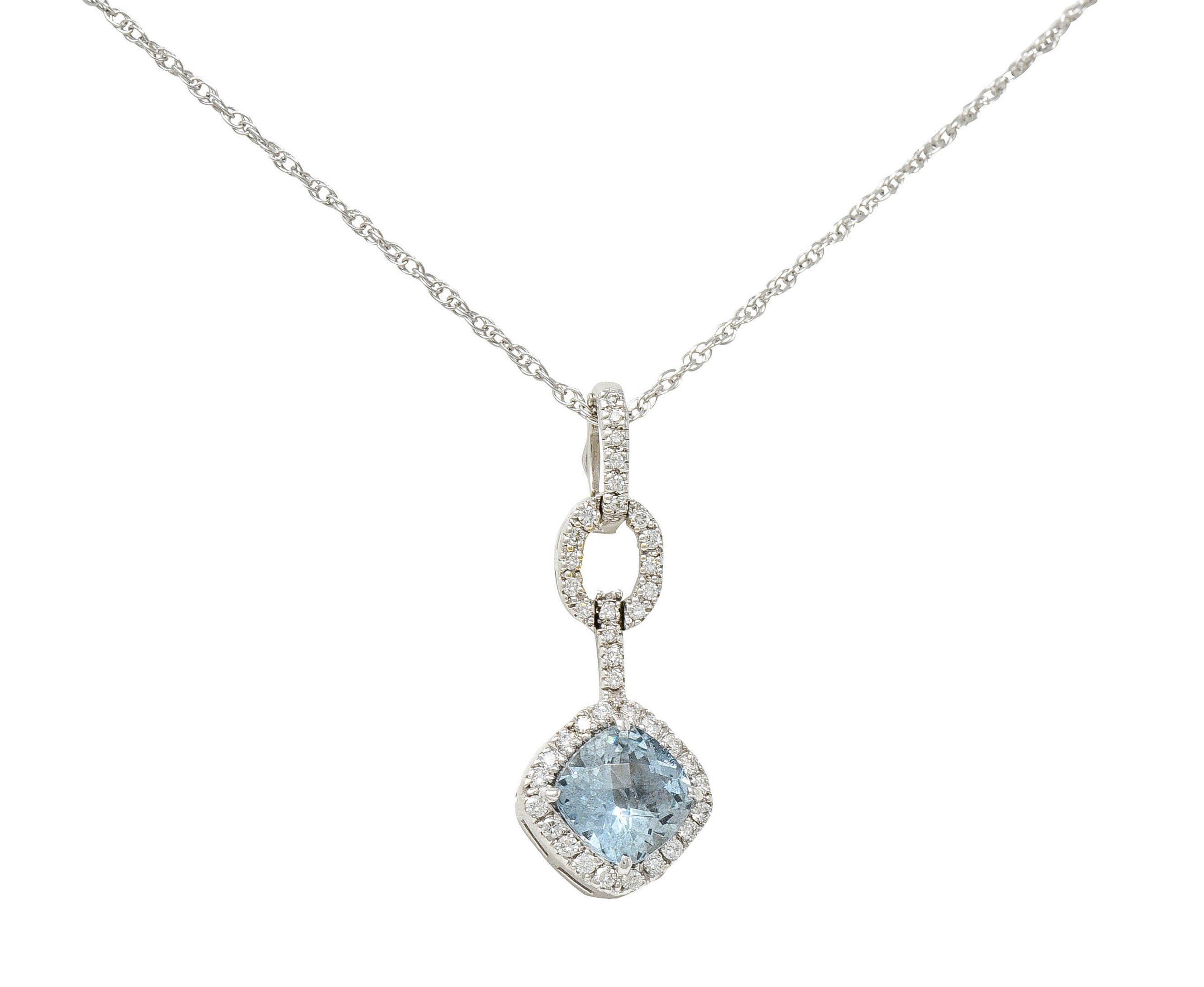 Checkerboard Cut 3.65 CTW Aquamarine Diamond 18 Karat White Gold Enhancer Pendant NecklaceNecklace - Wilson's Estate Jewelry