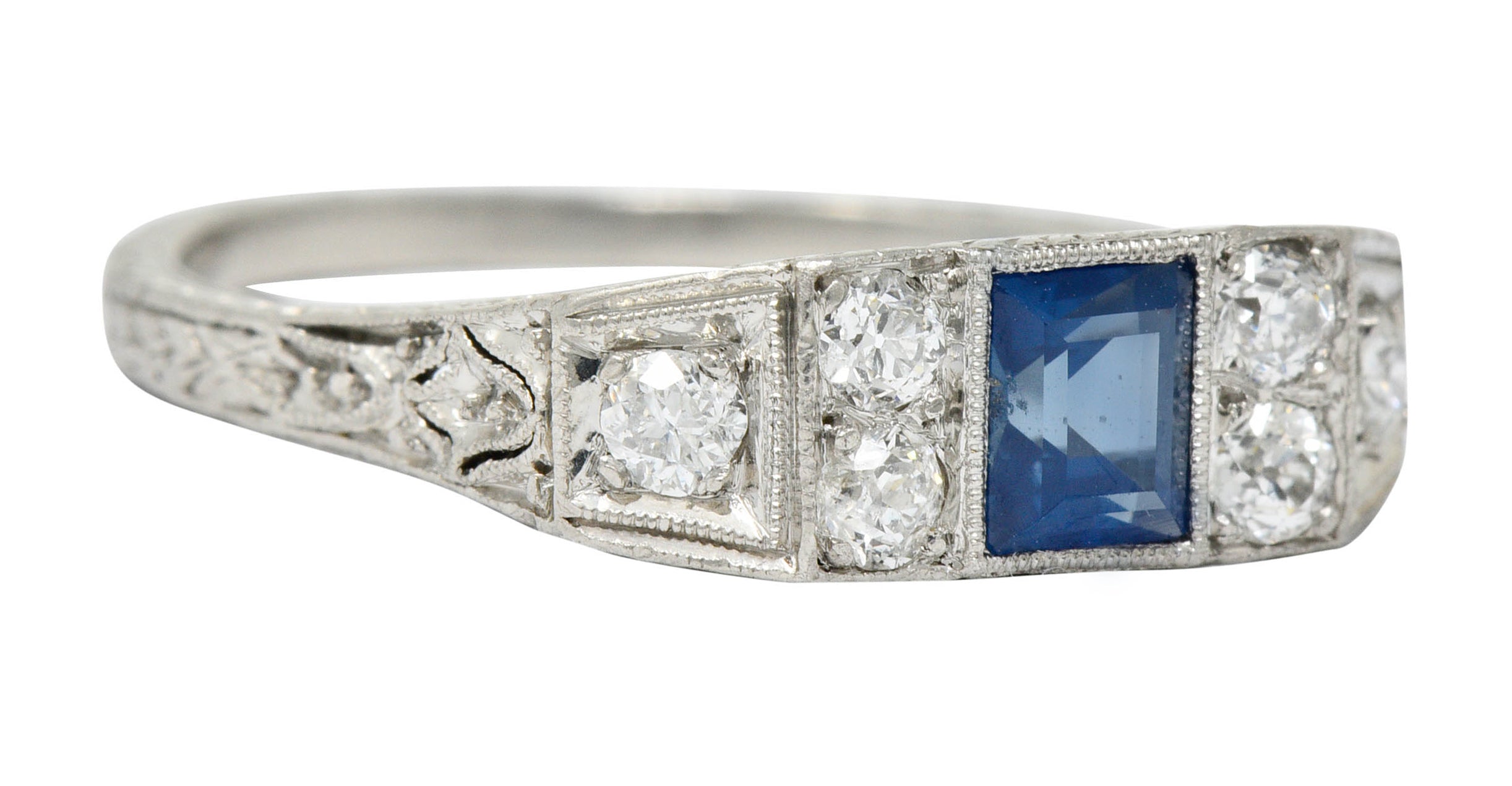 Art Deco Sapphire Diamond Platinum Filigree Band RingRing - Wilson's Estate Jewelry