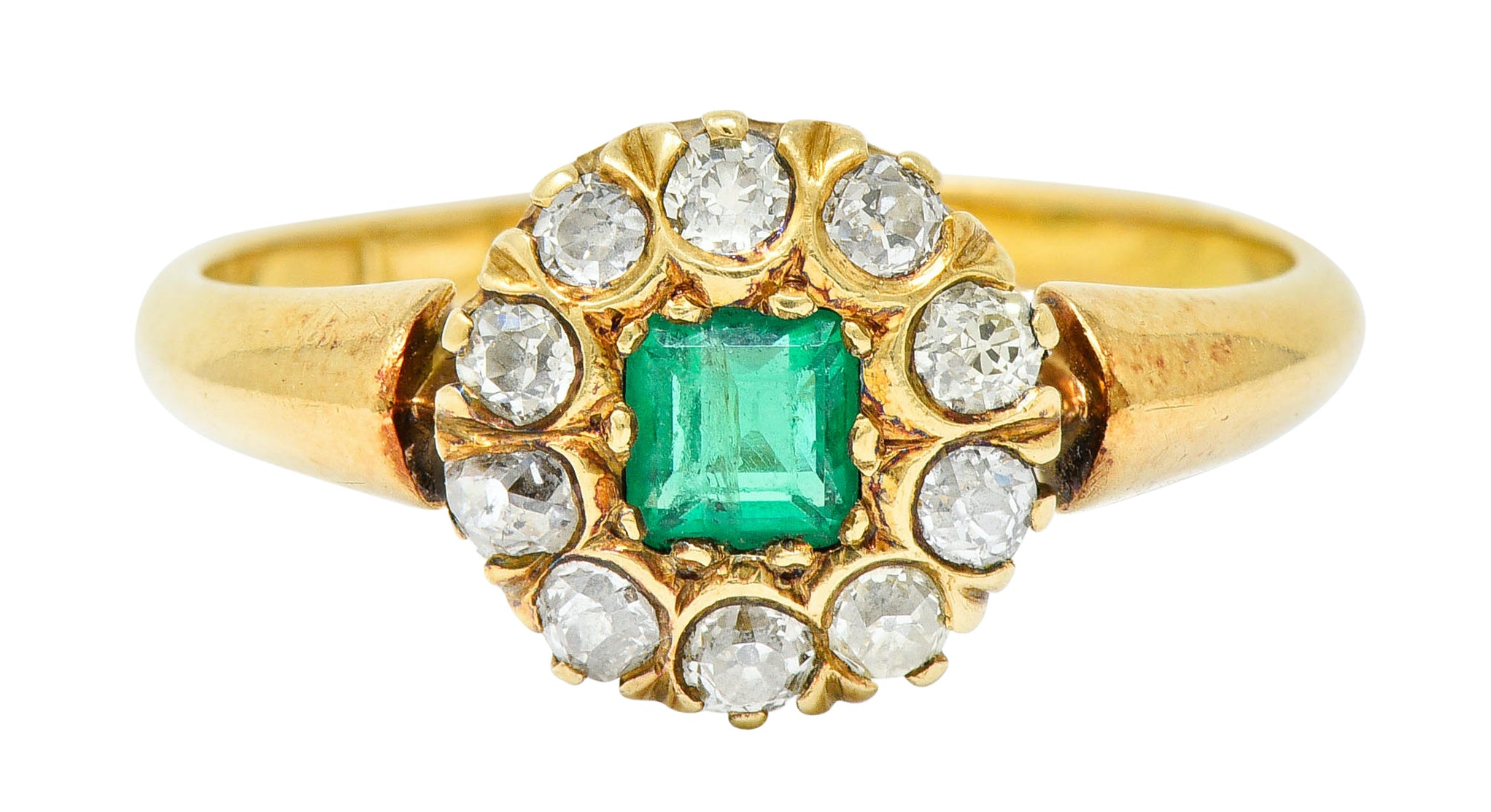 Victorian 0.70 CTW Emerald Diamond 18 Karat Gold Cluster RingRing - Wilson's Estate Jewelry