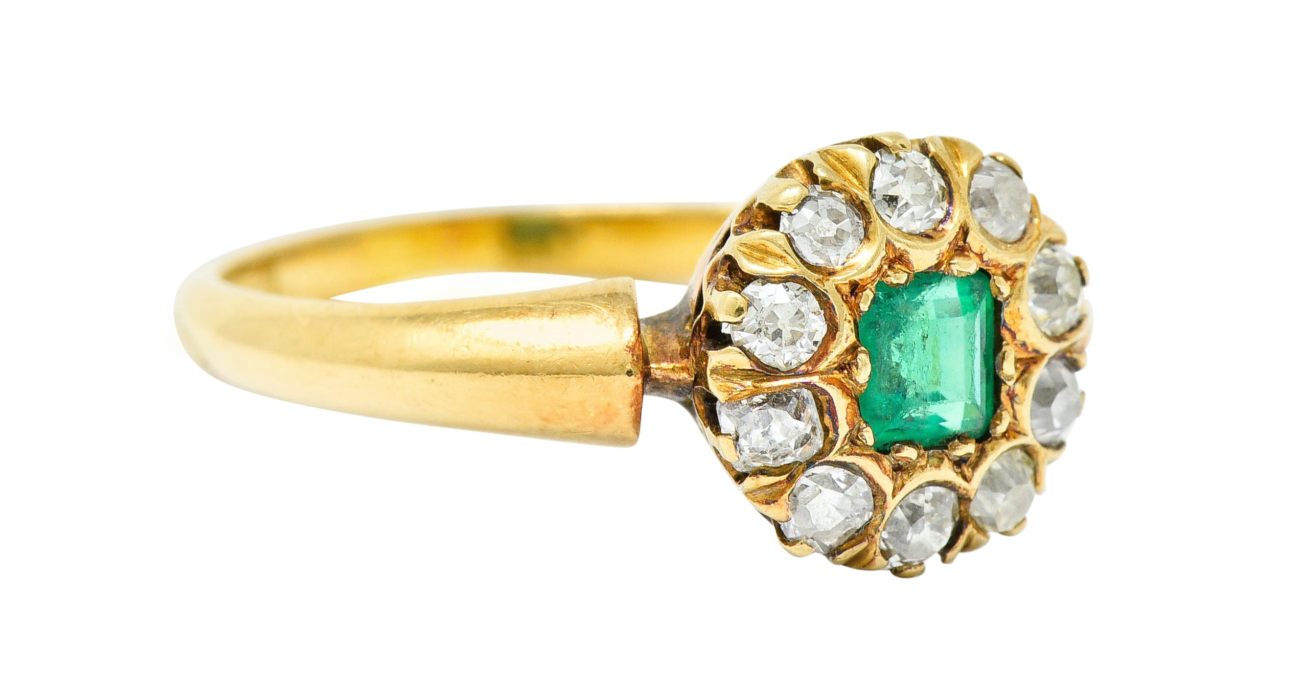 Victorian 0.70 CTW Emerald Diamond 18 Karat Gold Cluster RingRing - Wilson's Estate Jewelry