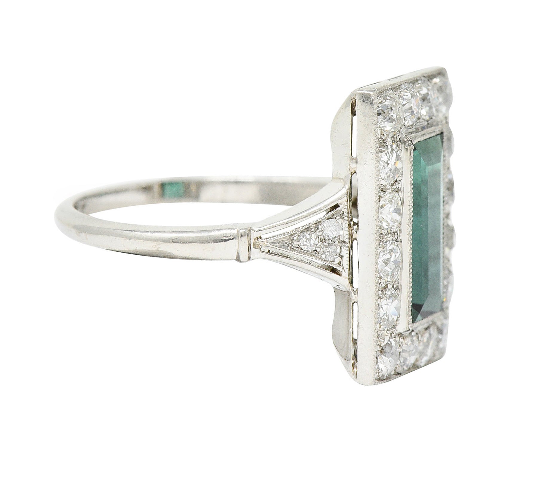 Art Deco Green Tourmaline 1.00 CTW Diamond Platinum Halo Cocktail RingRing - Wilson's Estate Jewelry