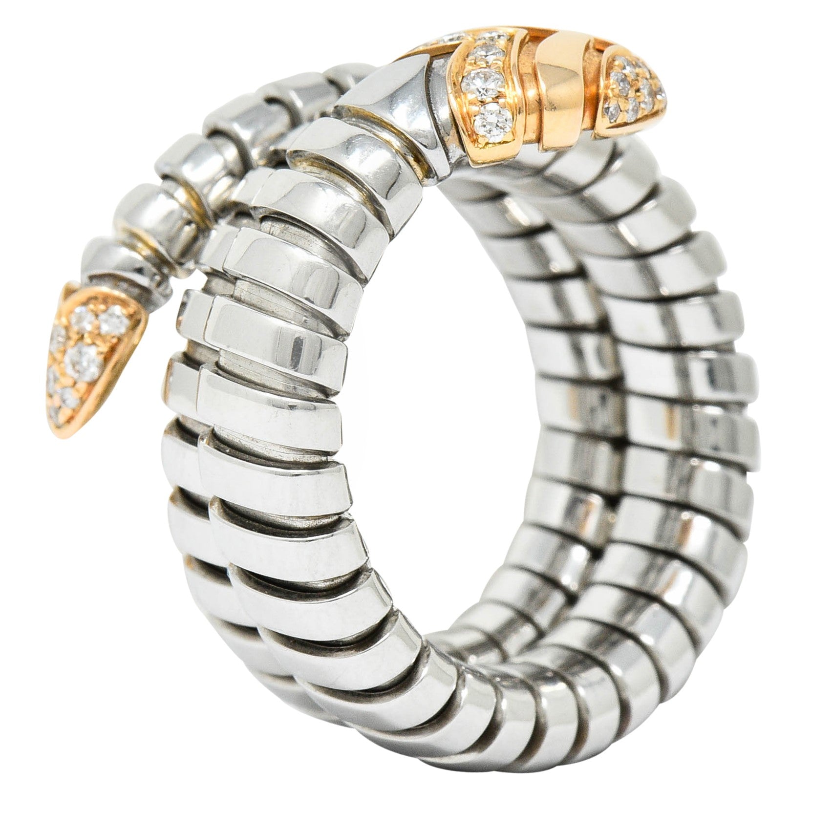 Bulgari Diamond 18 Karat Rose Gold Steel Tubogas Serpenti RingRing - Wilson's Estate Jewelry