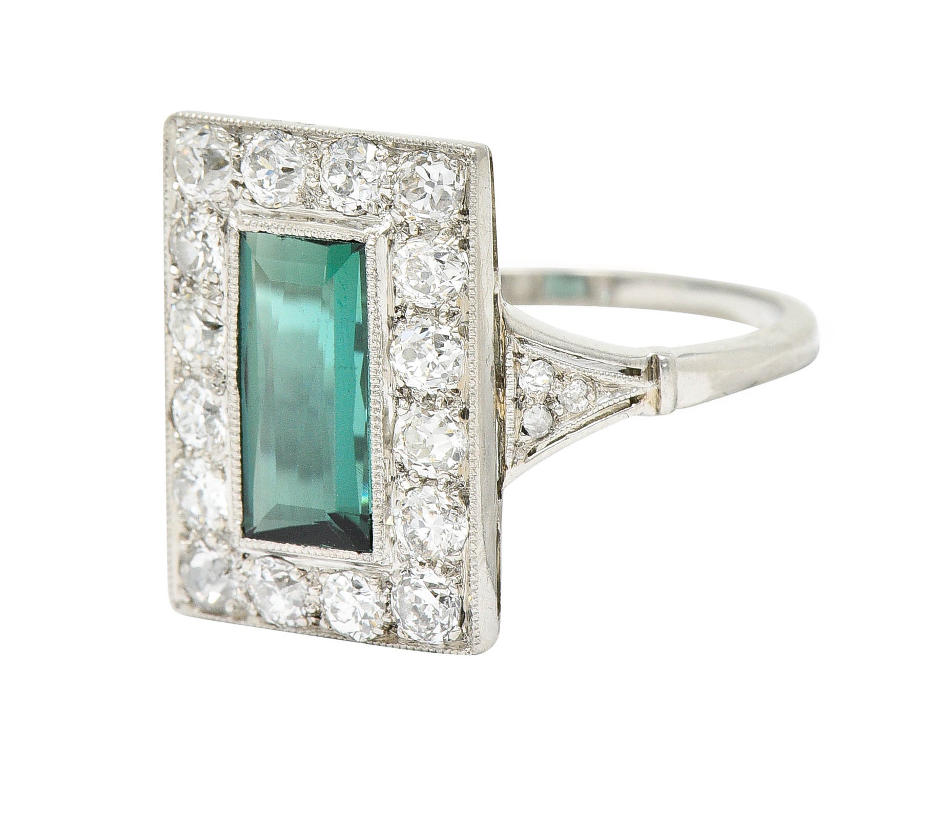 Art Deco Green Tourmaline 1.00 CTW Diamond Platinum Halo Cocktail RingRing - Wilson's Estate Jewelry