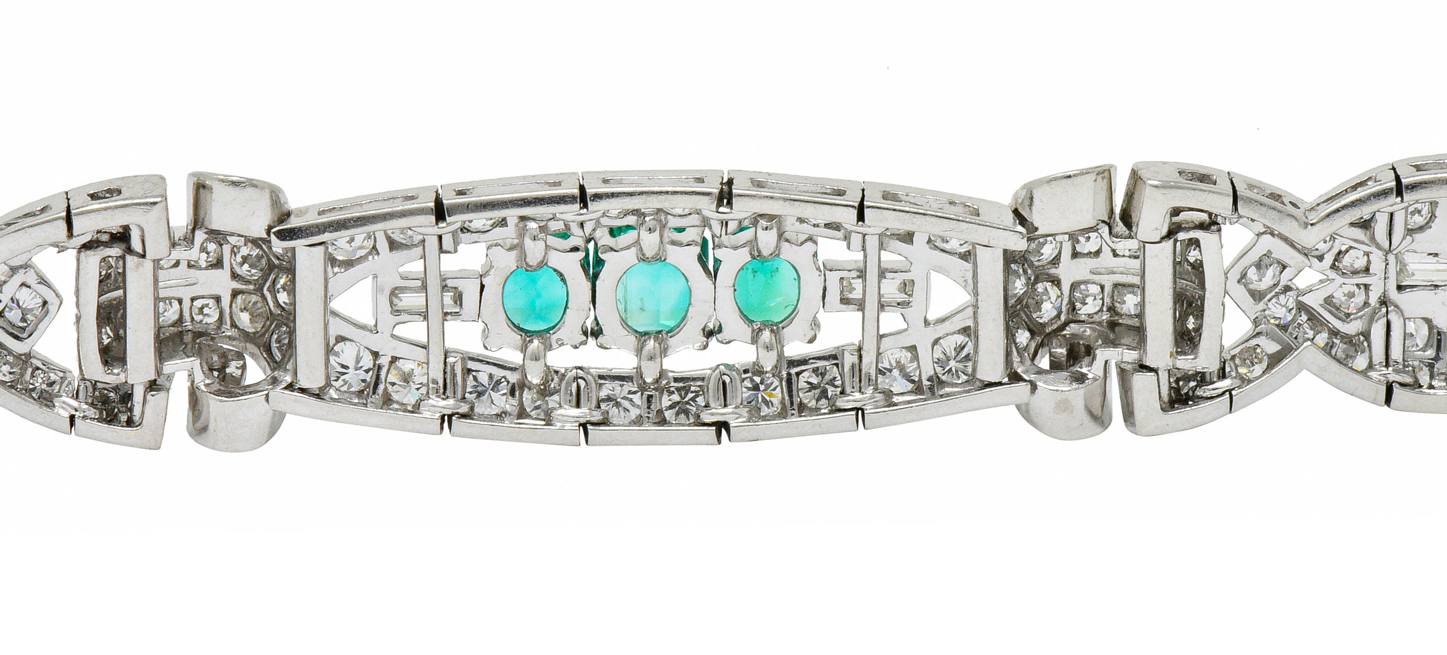 1950's Mid-Century 9.55 CTW Emerald Diamond Platinum Scrolled Link Braceletbracelet - Wilson's Estate Jewelry