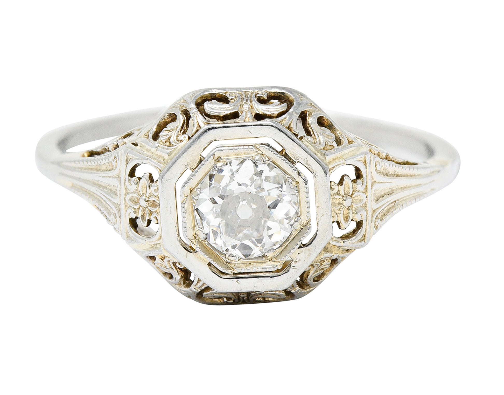 Art Deco 0.36 CTW Diamond 18 Karat White Gold Engagement RingRing - Wilson's Estate Jewelry