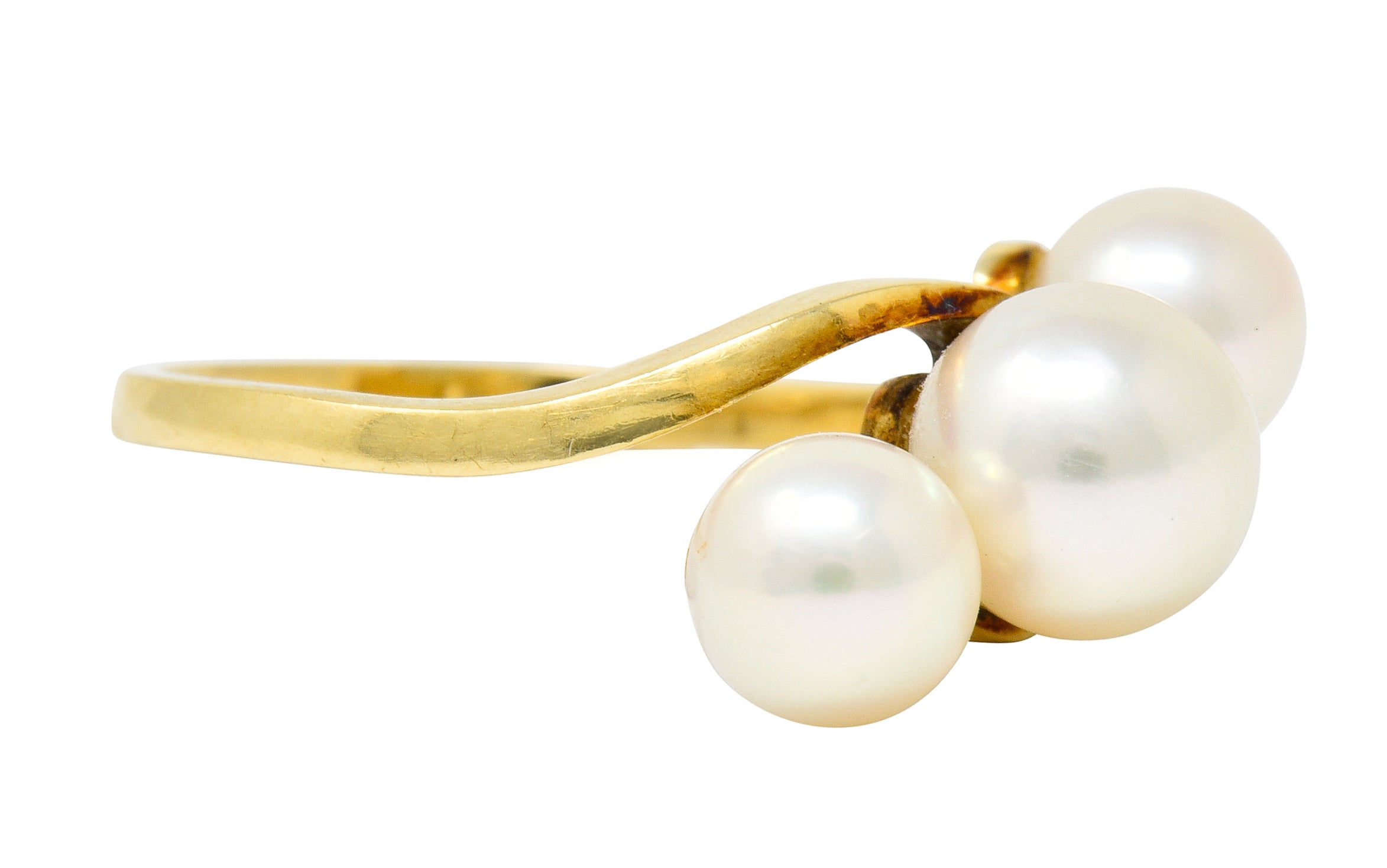 Mikimoto Vintage Cultured Pearl 14 Karat Gold Three Stone Ring - Wilson's Estate Jewelry