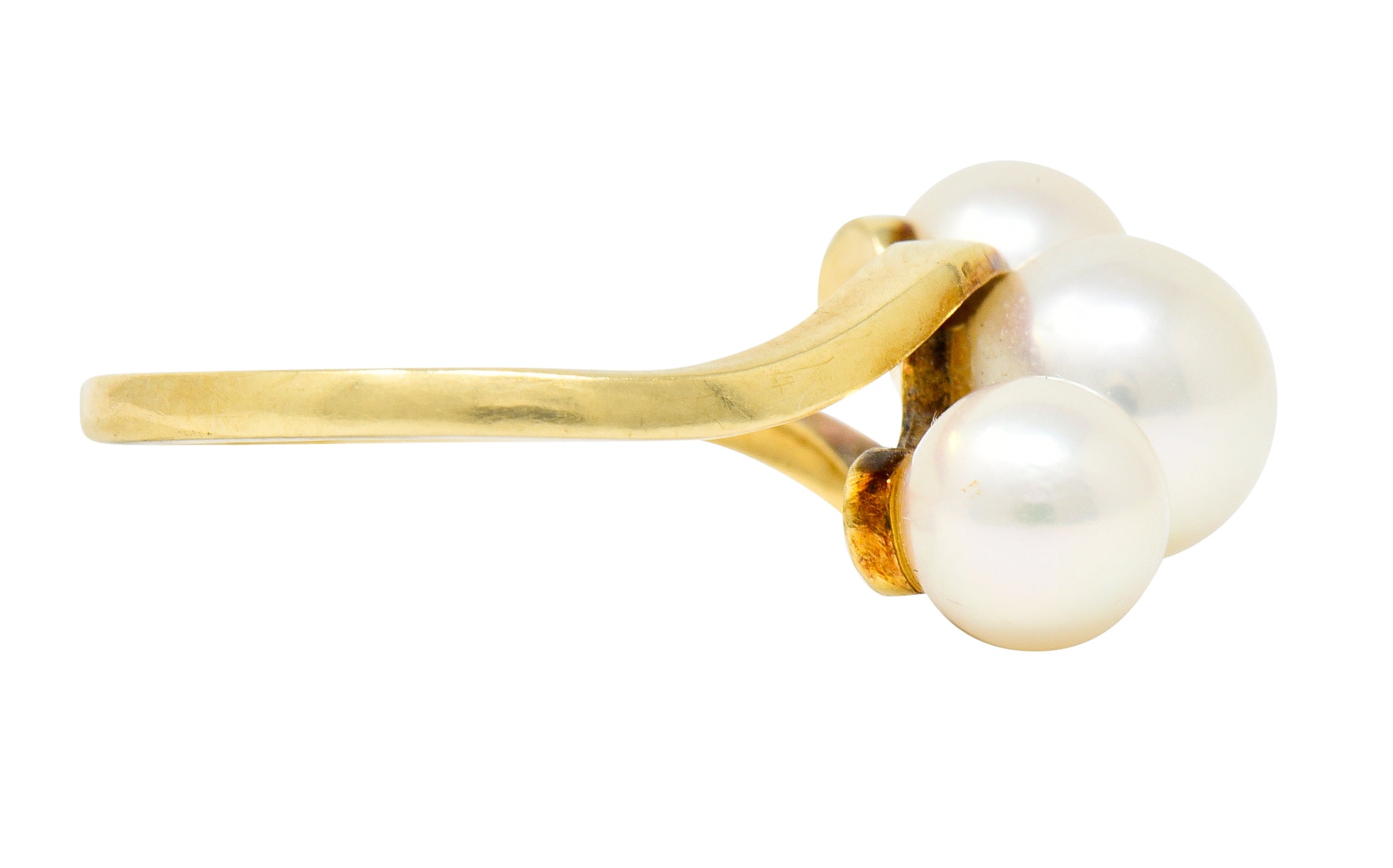 Mikimoto Vintage Cultured Pearl 14 Karat Gold Three Stone Ring - Wilson's Estate Jewelry