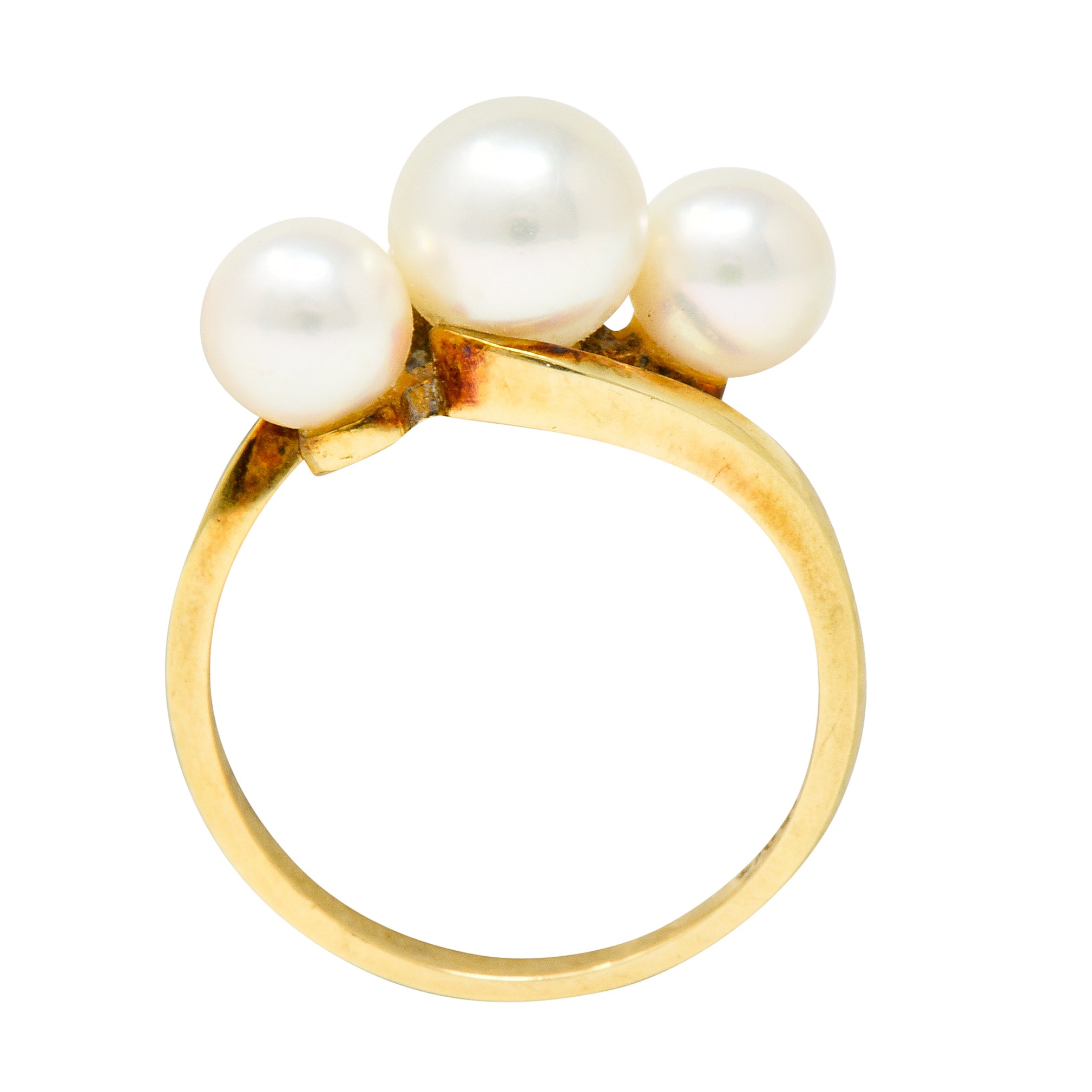 Mikimoto Vintage Cultured Pearl 14 Karat Gold Three Stone Ring - Wilson's Estate Jewelry