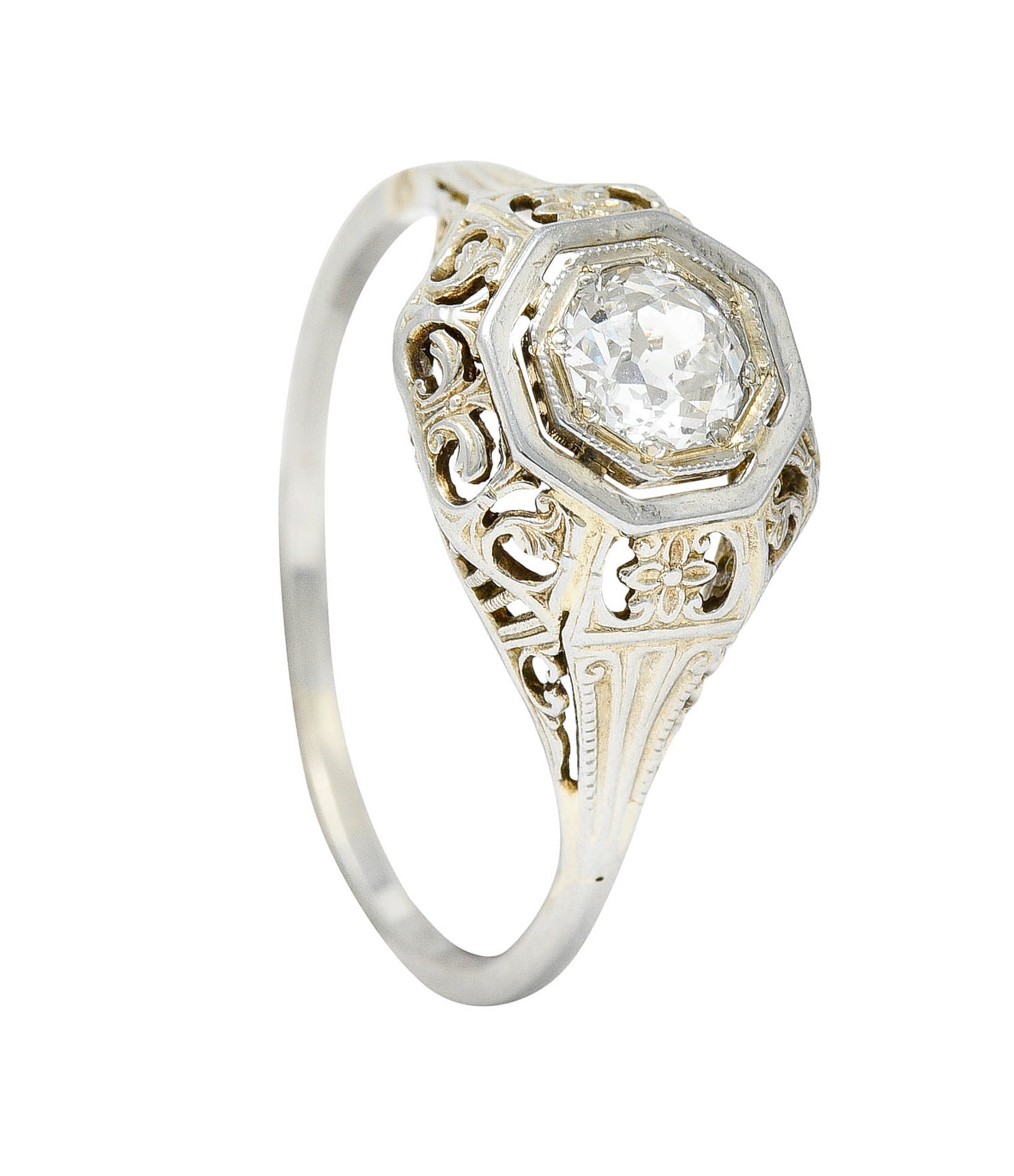 Art Deco 0.36 CTW Diamond 18 Karat White Gold Engagement RingRing - Wilson's Estate Jewelry