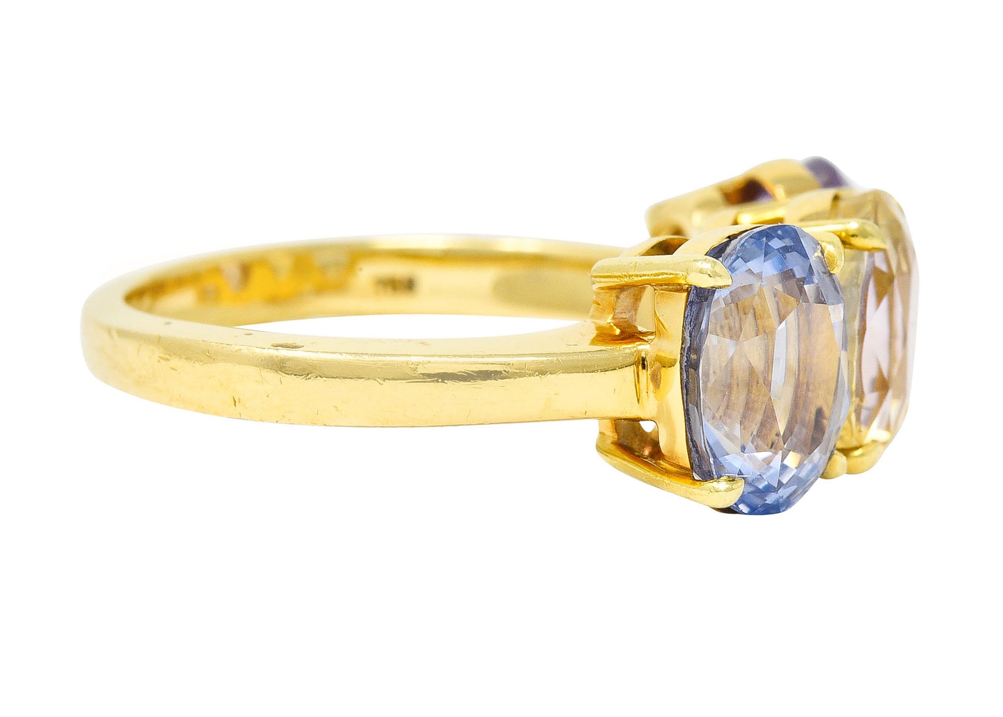 Tiffany & Co. 8.79 CTW Pastel Colored Sapphire 18 Karat Gold Three Stone RingRing - Wilson's Estate Jewelry