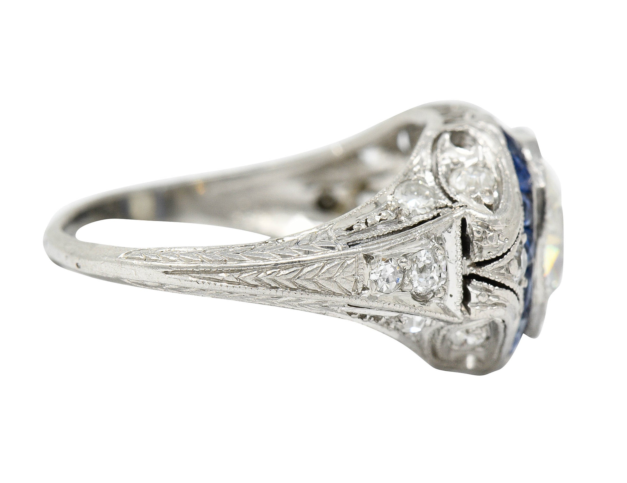 Art Deco 2.75 CTW Diamond Sapphire Platinum Octagonal Ring GIA Circa 1930Ring - Wilson's Estate Jewelry