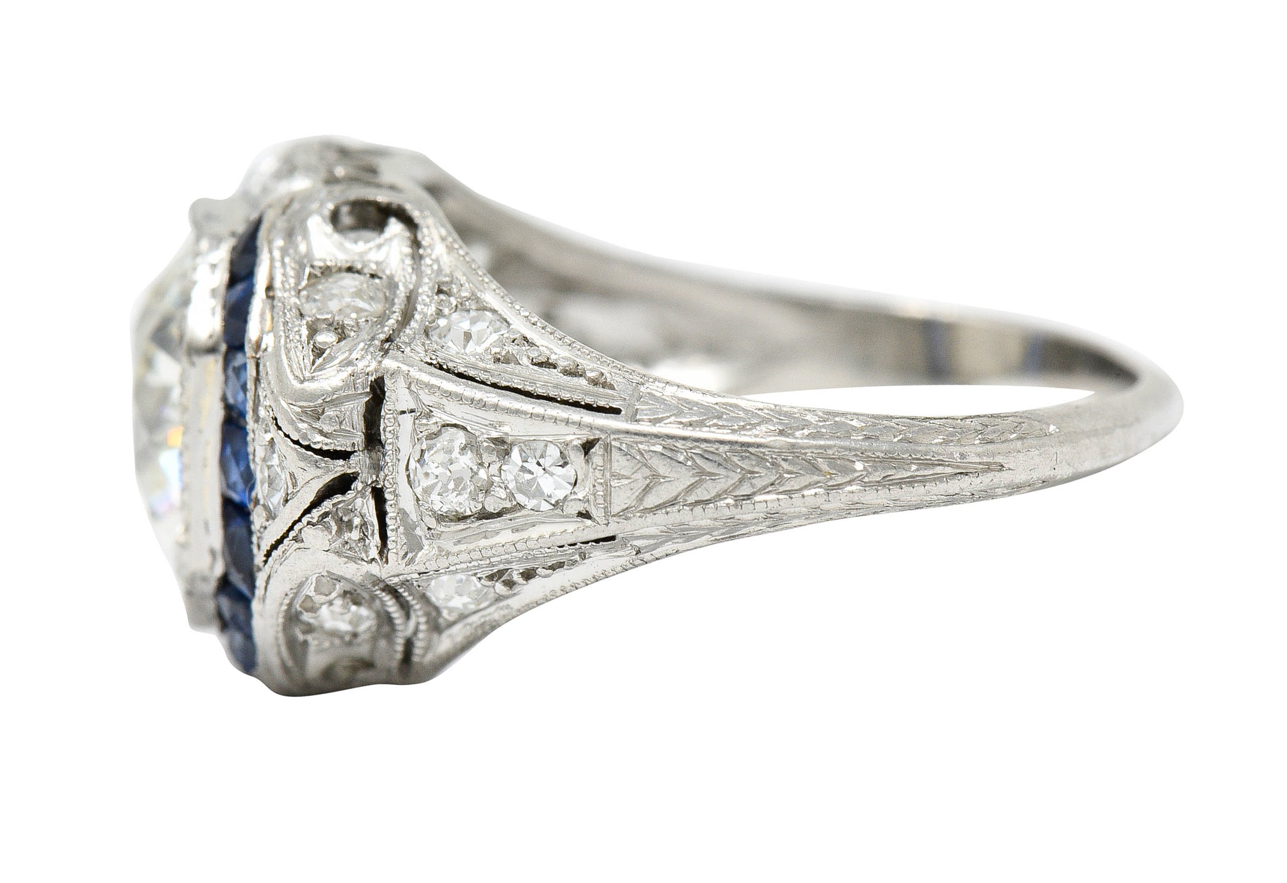 Art Deco 2.75 CTW Diamond Sapphire Platinum Octagonal Ring GIA Circa 1930Ring - Wilson's Estate Jewelry