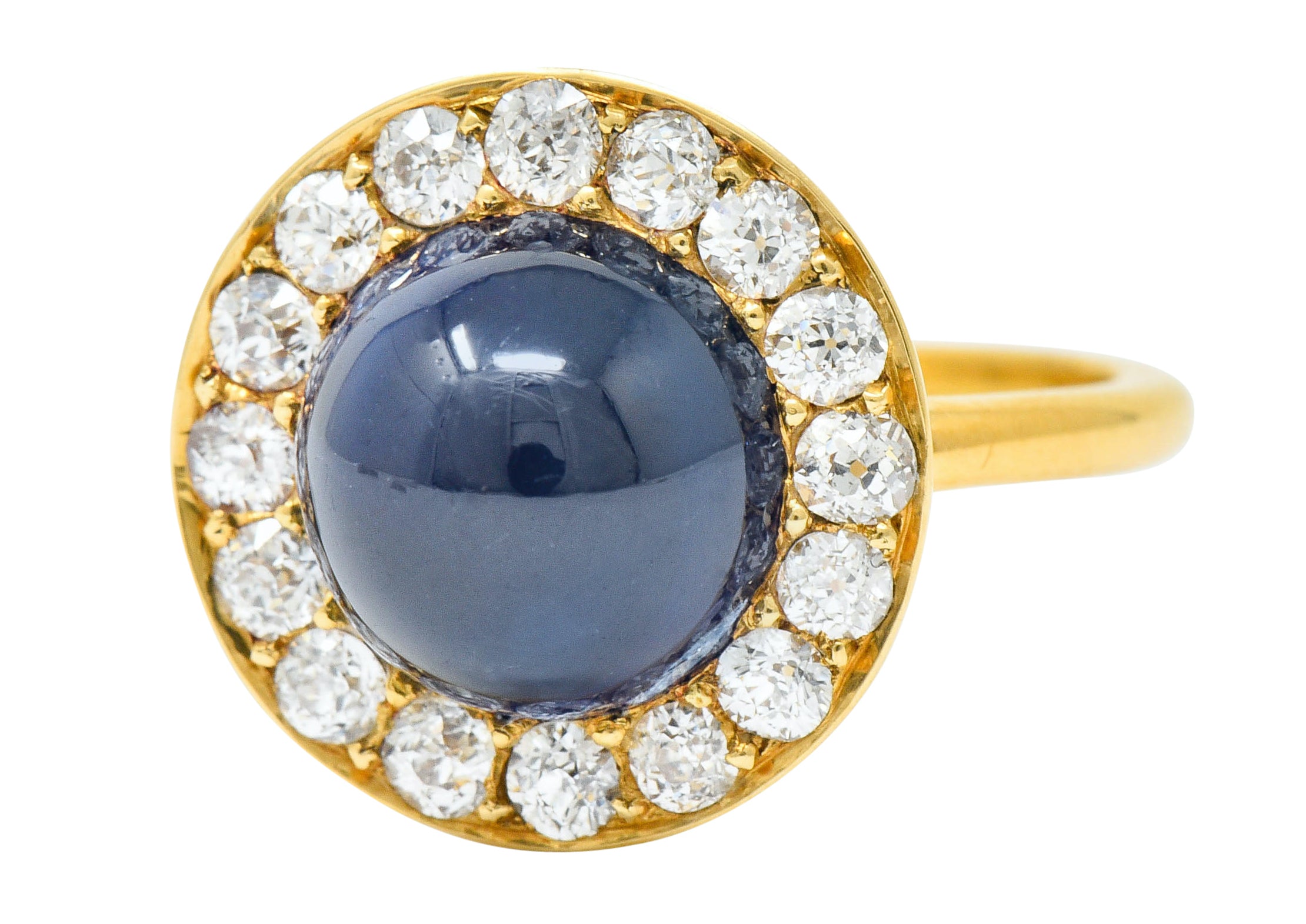 Vintage 6.09 CTW No Heat Australian Sapphire Diamond 18 Karat Gold Cabochon Cluster Ring GIARing - Wilson's Estate Jewelry