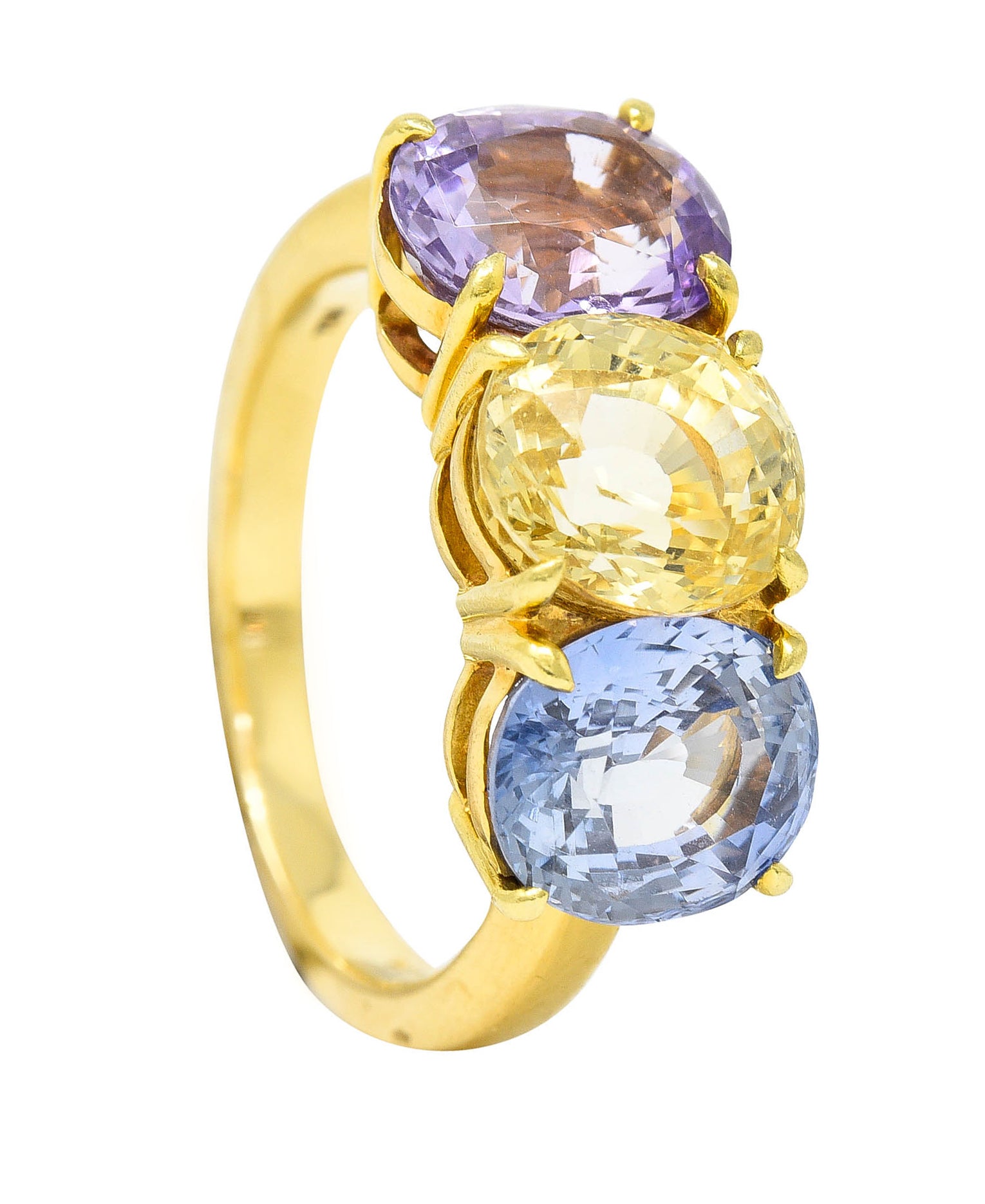 Tiffany & Co. 8.79 CTW Pastel Colored Sapphire 18 Karat Gold Three Stone RingRing - Wilson's Estate Jewelry