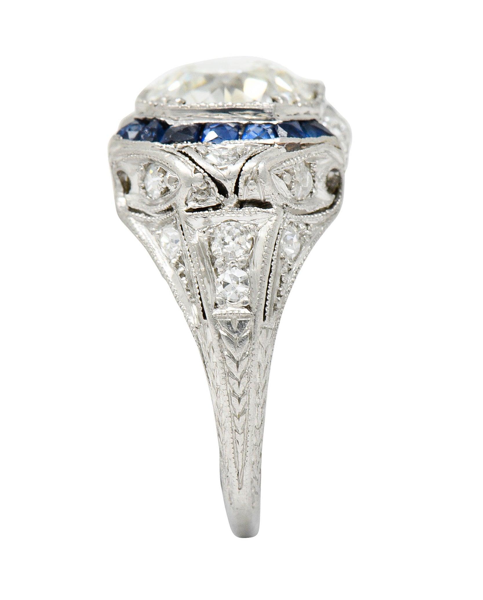 Art Deco 2.75 CTW Diamond Sapphire Platinum Octagonal Ring GIA Circa 1930Ring - Wilson's Estate Jewelry