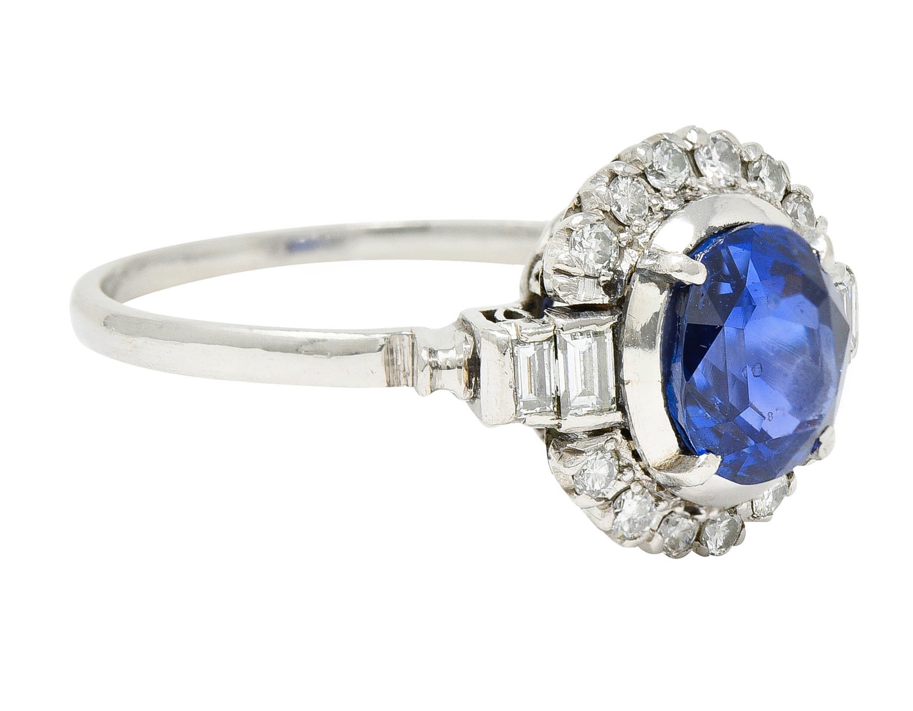 Late Art Deco 2.42 CTW No Heat Burma Sapphire Diamond Platinum Cluster Ring GIARing - Wilson's Estate Jewelry