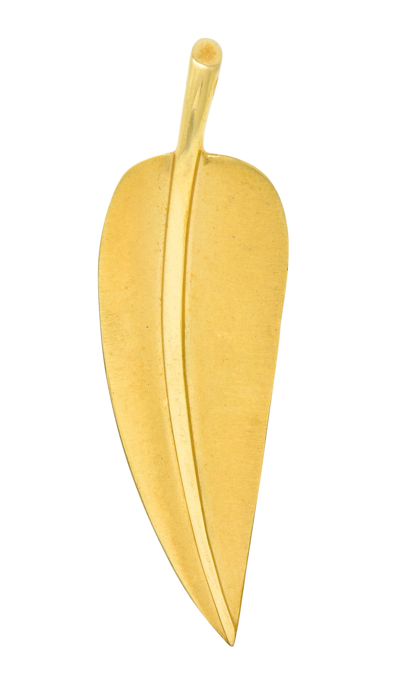 Angela Cummings Tiffany & Co. 18 Karat Matte Gold Feather Pendant Charm - Wilson's Estate Jewelry