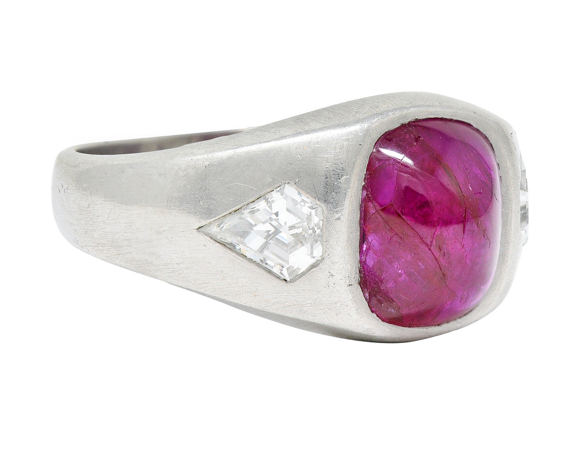 Mid-Century 5.75 CTW No Heat Burmese Ruby Diamond Platinum Unisex Band Ring GIARing - Wilson's Estate Jewelry