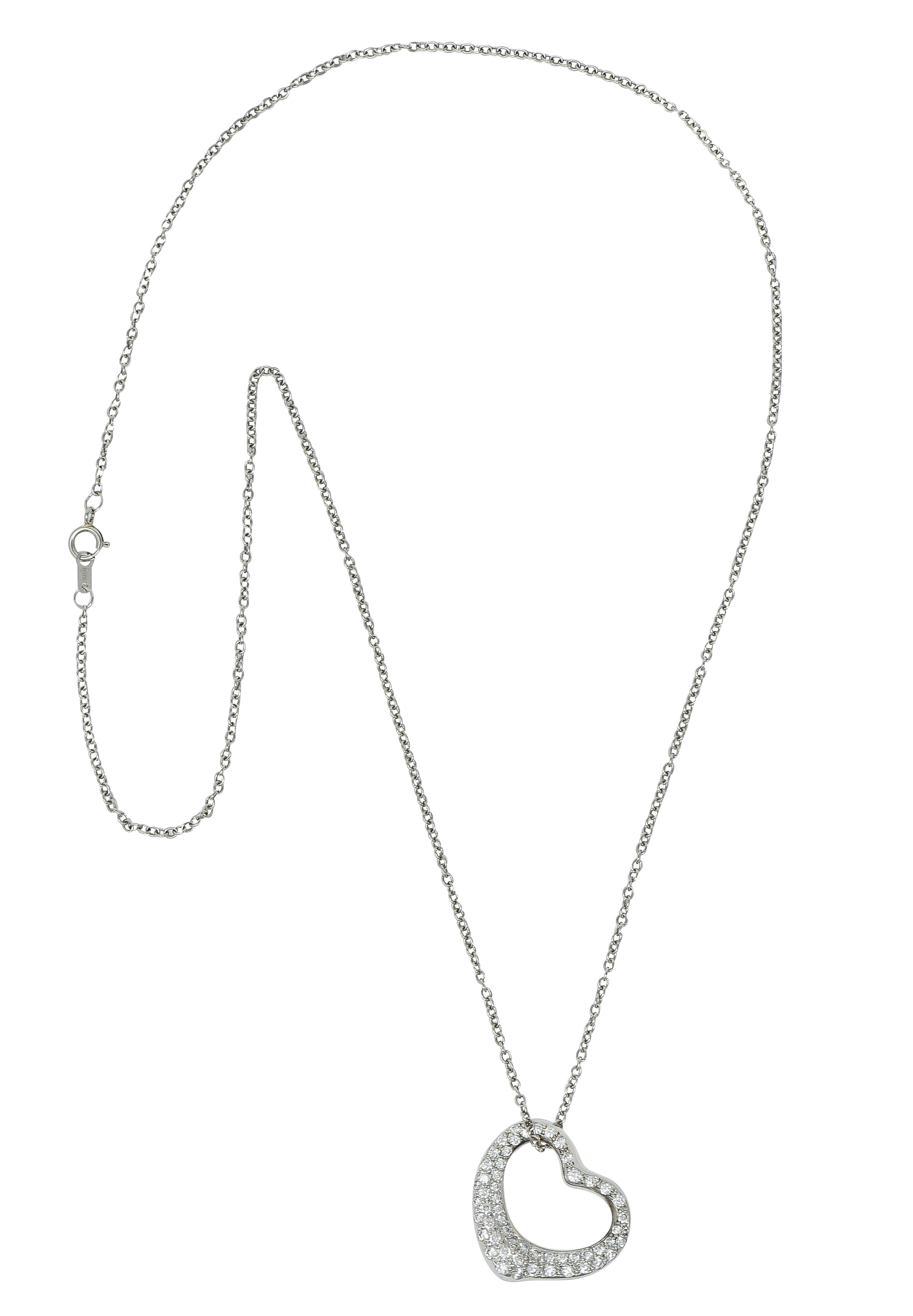 Elsa Peretti Tiffany & Co. 1.00 CTW Diamond Platinum 22MM Open Heart Pendant NecklaceNecklace - Wilson's Estate Jewelry