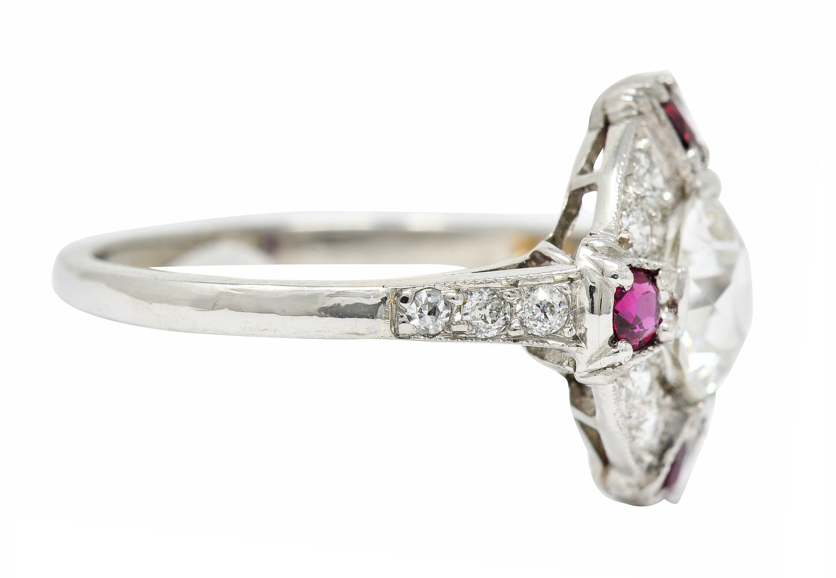 1930's Art Deco 2.32 CTW Diamond Ruby Platinum Halo Ring GIARing - Wilson's Estate Jewelry