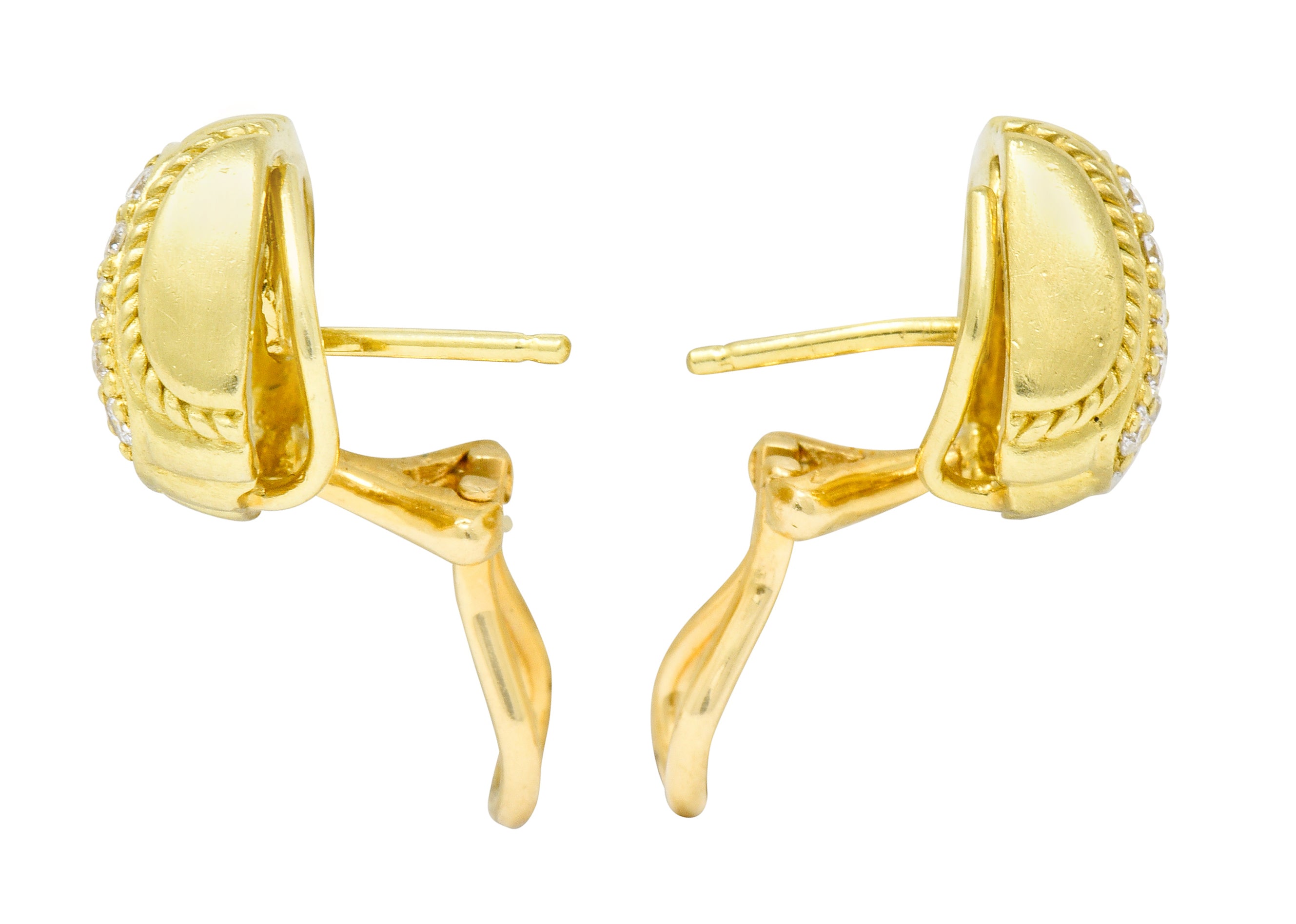 Judith Ripka Contemporary 0.80 CTW Diamond 18 Karat Gold Pave Huggie Earrings - Wilson's Estate Jewelry