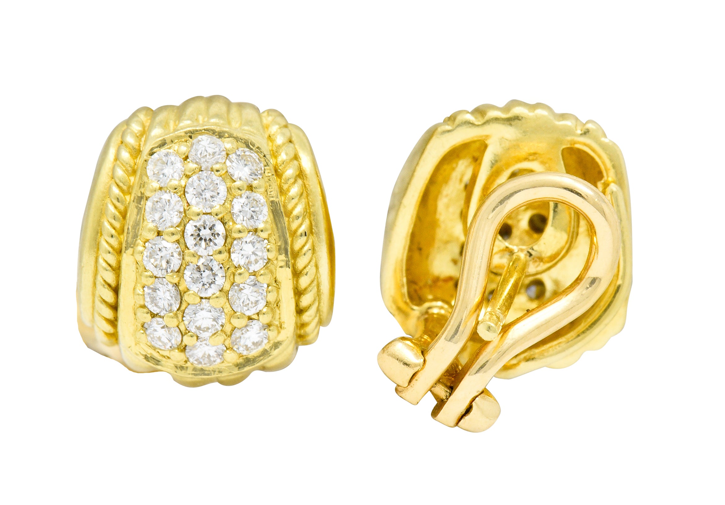 Judith Ripka Contemporary 0.80 CTW Diamond 18 Karat Gold Pave Huggie Earrings - Wilson's Estate Jewelry