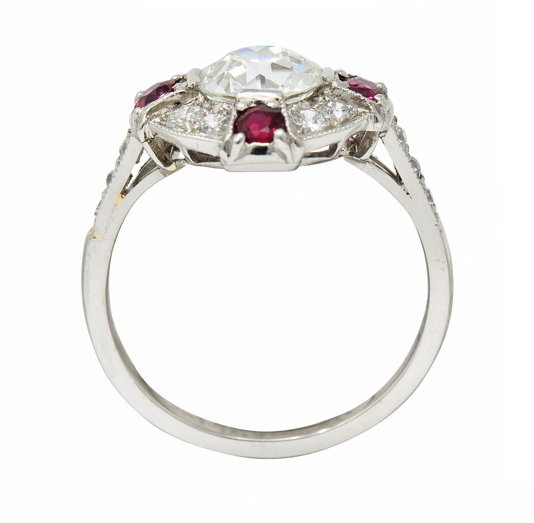 1930's Art Deco 2.32 CTW Diamond Ruby Platinum Halo Ring GIARing - Wilson's Estate Jewelry