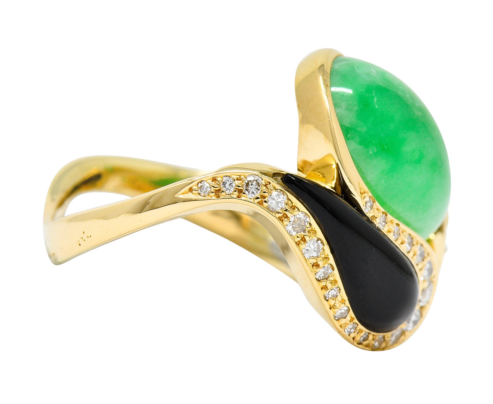 1980's Vintage Jade Onyx Diamond 18 Karat Two-Tone Gold Bypass RingRing - Wilson's Estate Jewelry