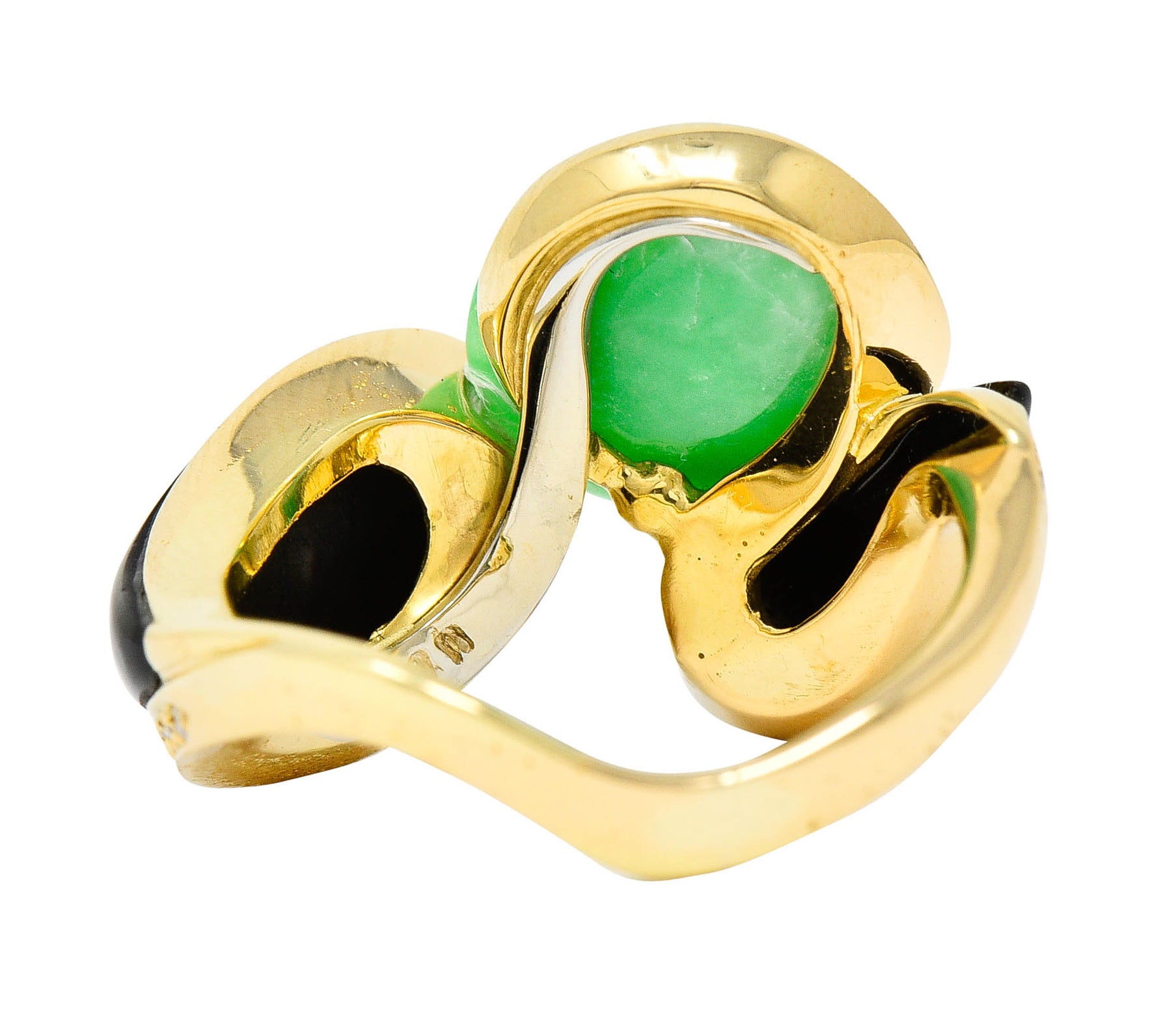 1980's Vintage Jade Onyx Diamond 18 Karat Two-Tone Gold Bypass RingRing - Wilson's Estate Jewelry