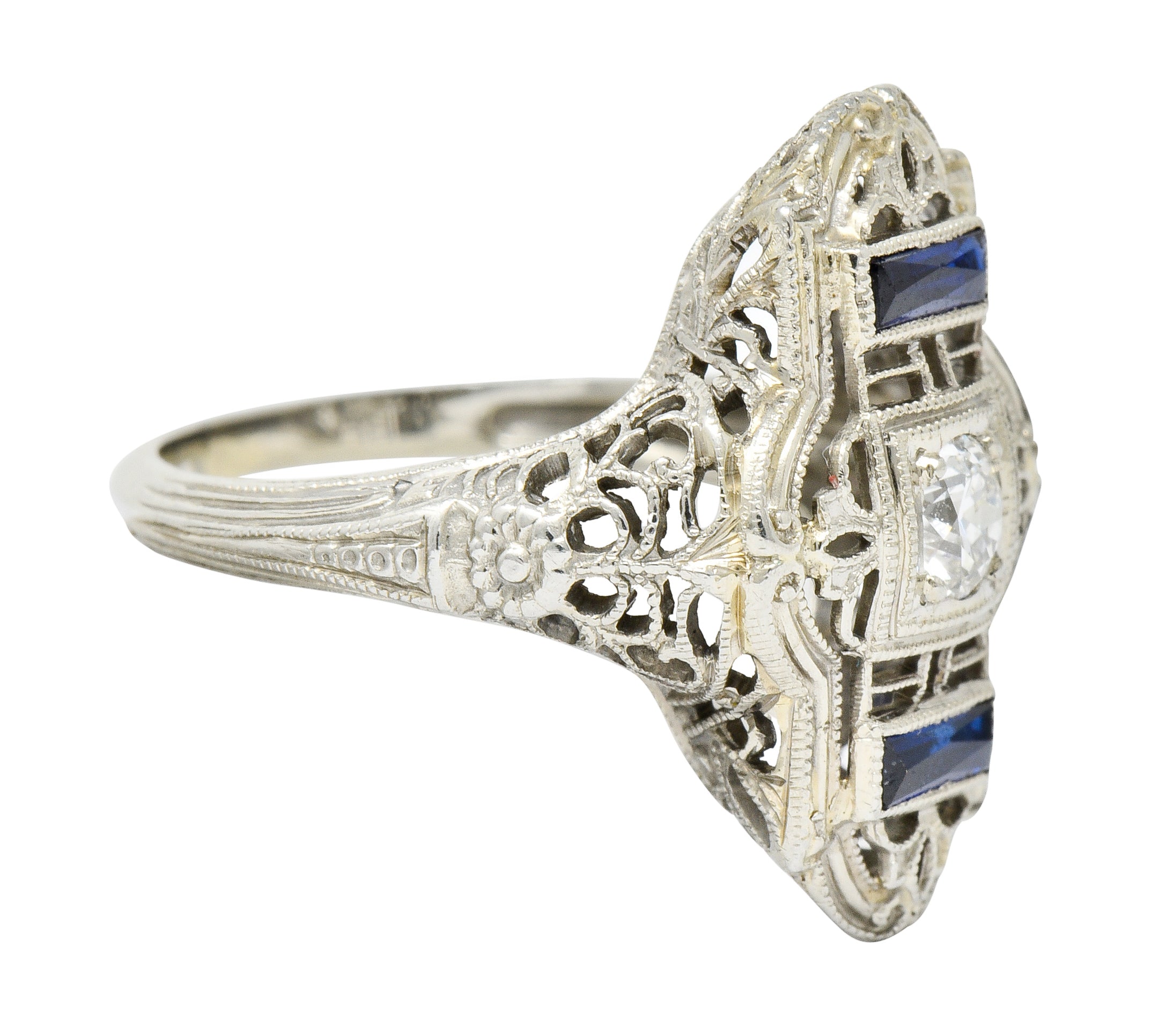 Art Deco Transitional Diamond 18 Karat White Gold Floral Dinner Ring - Wilson's Estate Jewelry