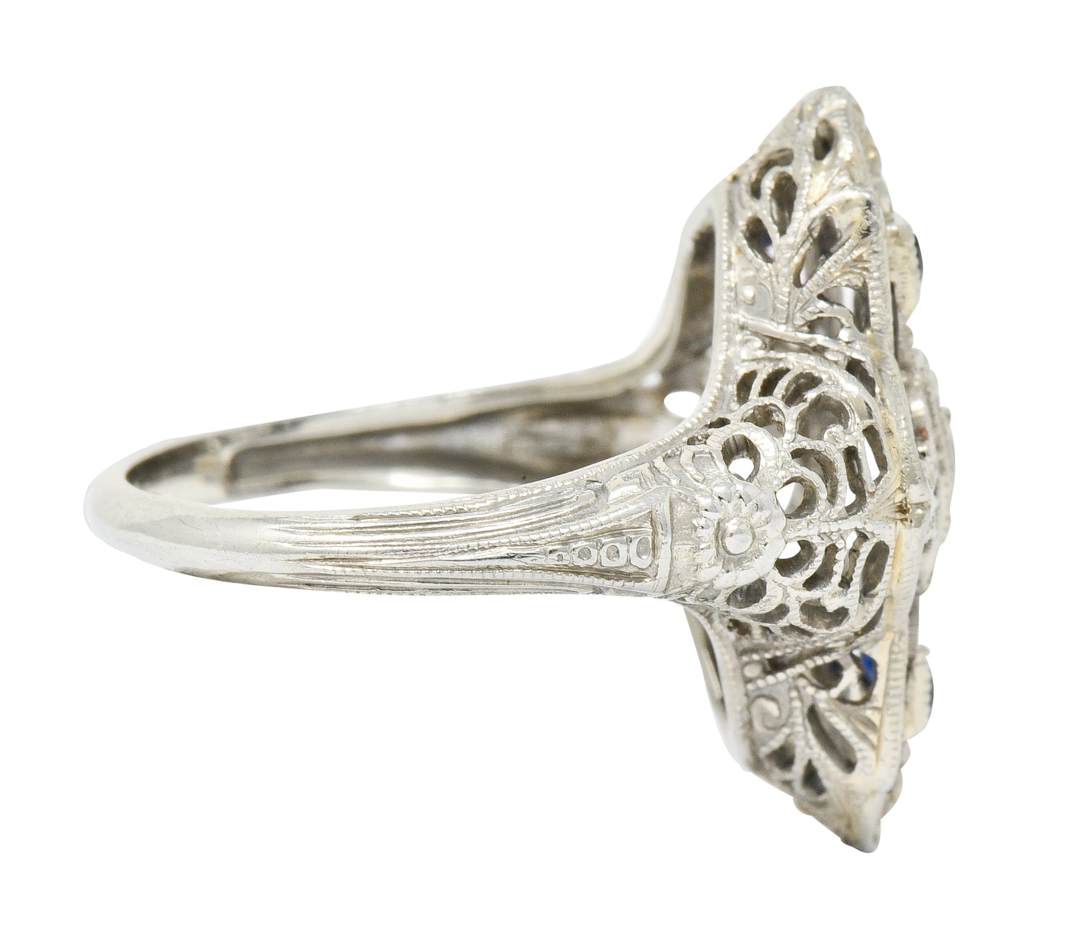 Art Deco Transitional Diamond 18 Karat White Gold Floral Dinner Ring - Wilson's Estate Jewelry