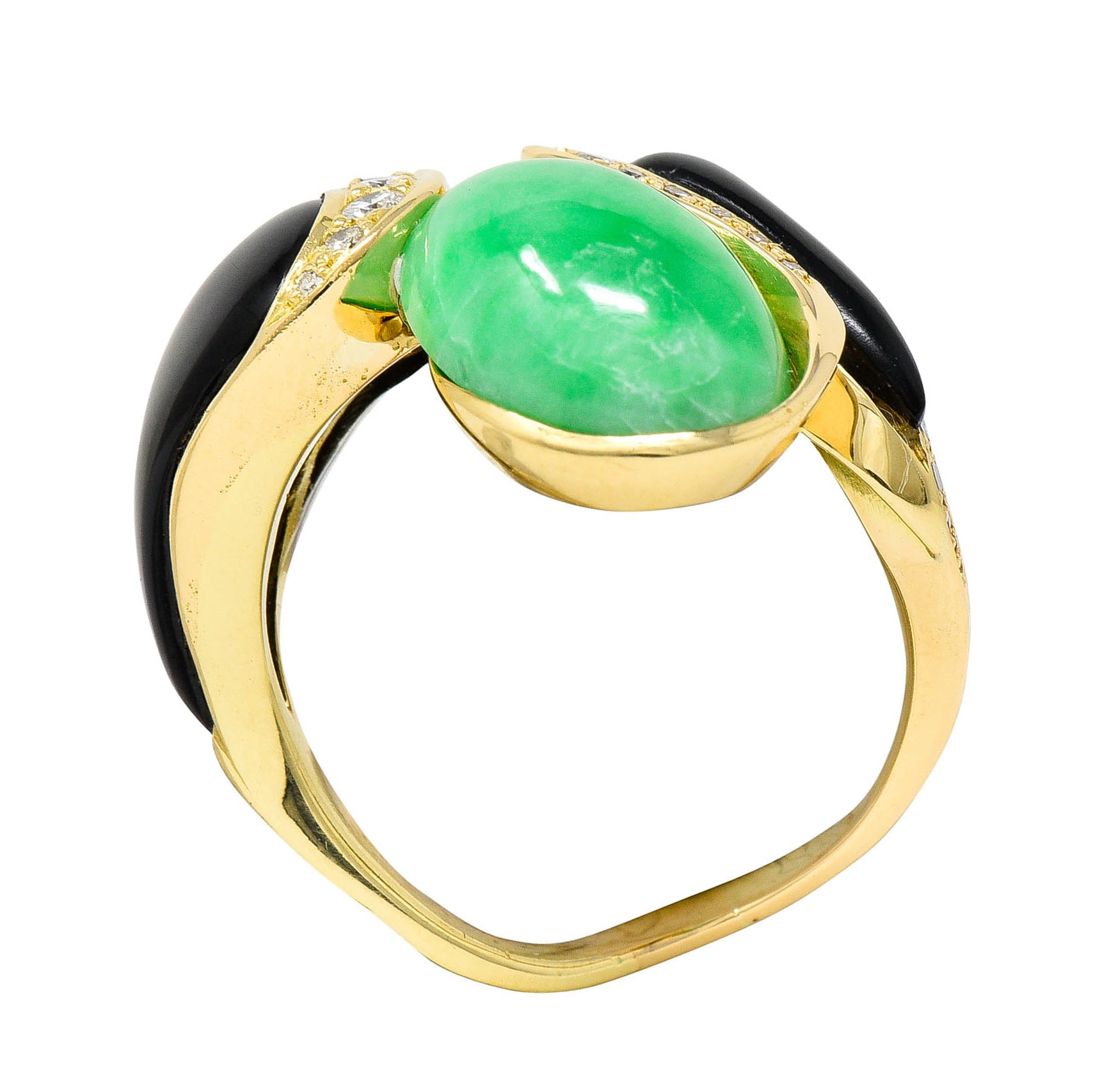 1980's Vintage Jade Onyx Diamond 18 Karat Two-Tone Gold Bypass RingRing - Wilson's Estate Jewelry