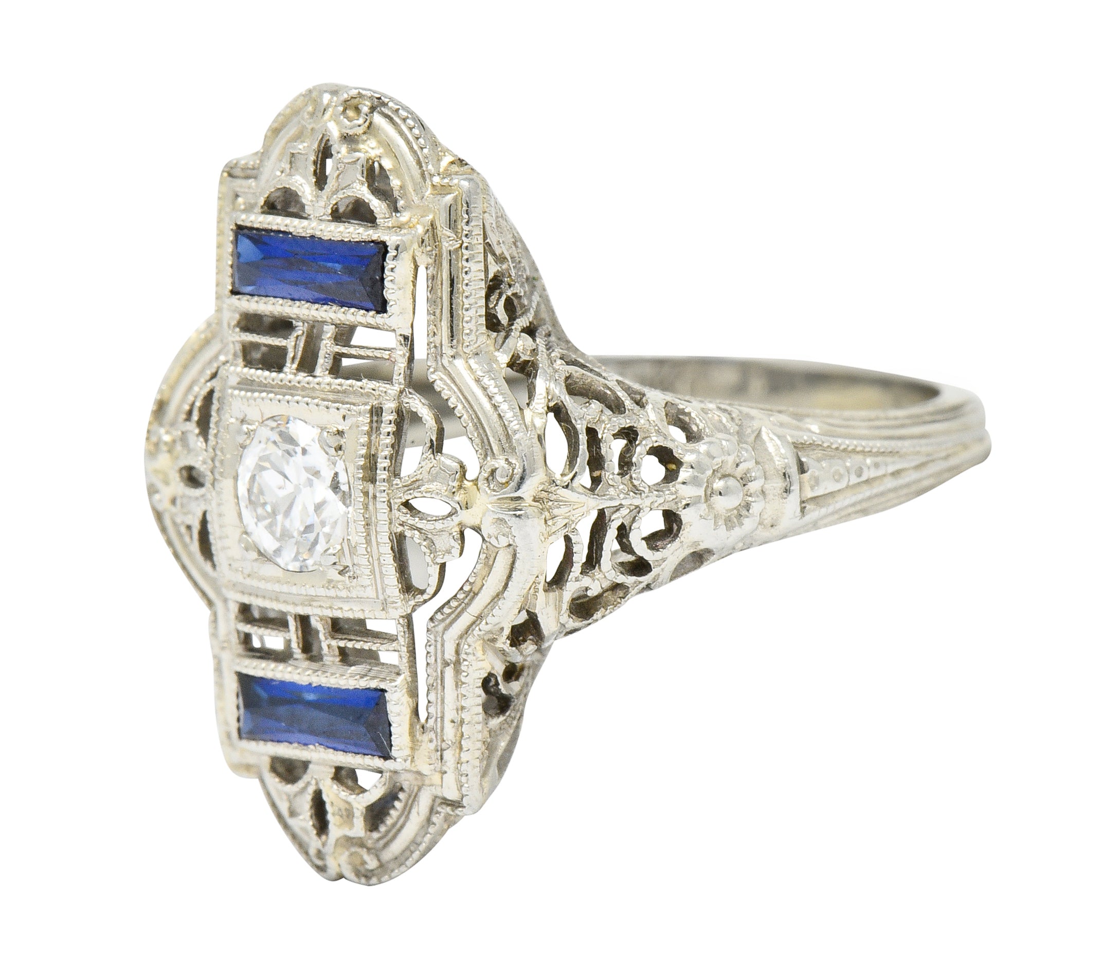 Art Deco Transitional Diamond 18 Karat White Gold Floral Dinner Ring - Wilson's Estate Jewelry