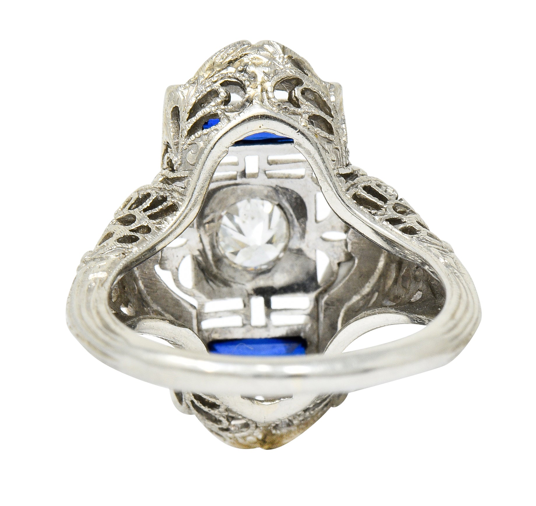 Art Deco Transitional Diamond 18 Karat White Gold Floral Dinner Ring - Wilson's Estate Jewelry