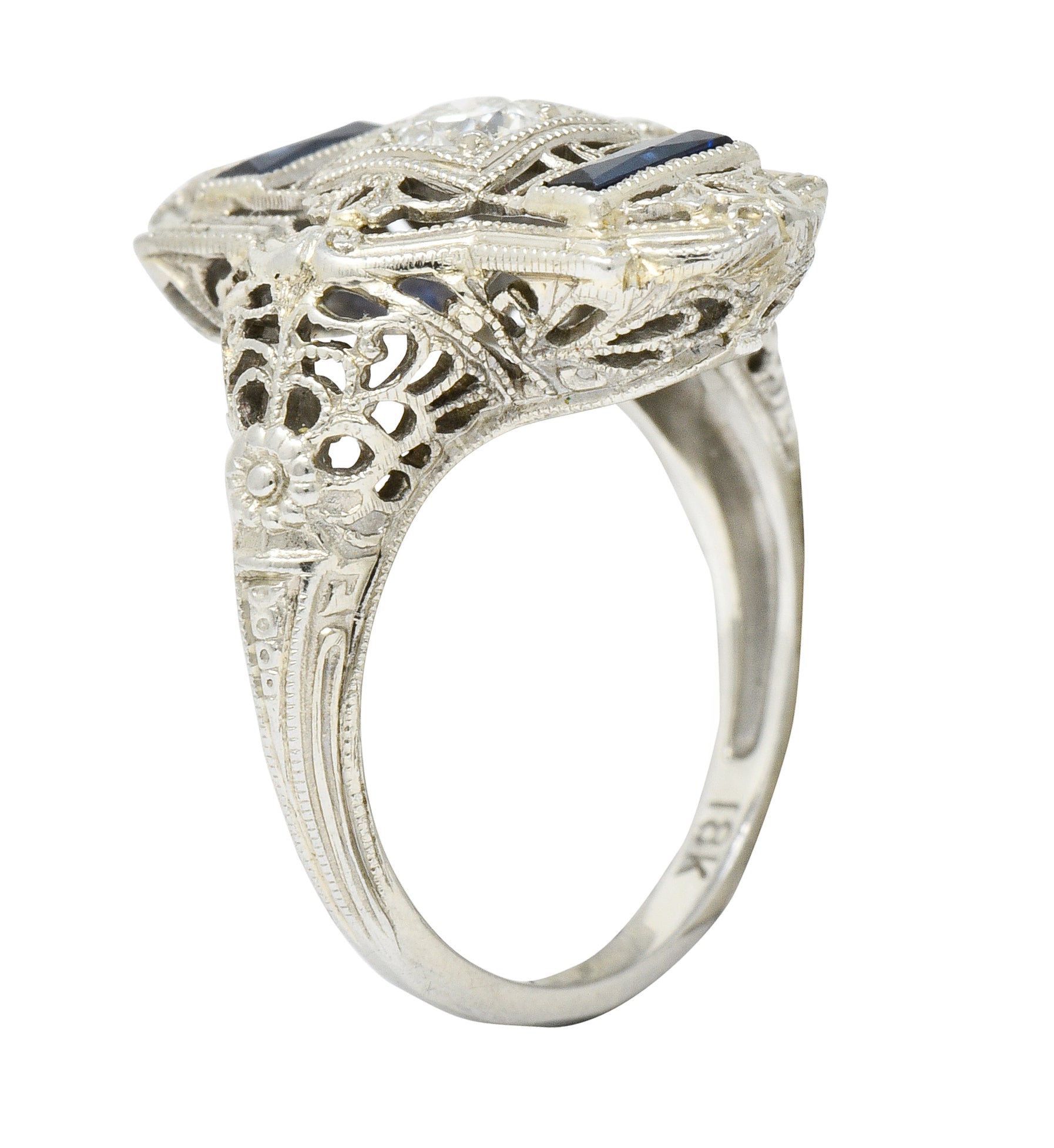 Art Deco Transitional Diamond 18 Karat White Gold Floral Dinner Ring - Wilson's Estate Jewelry