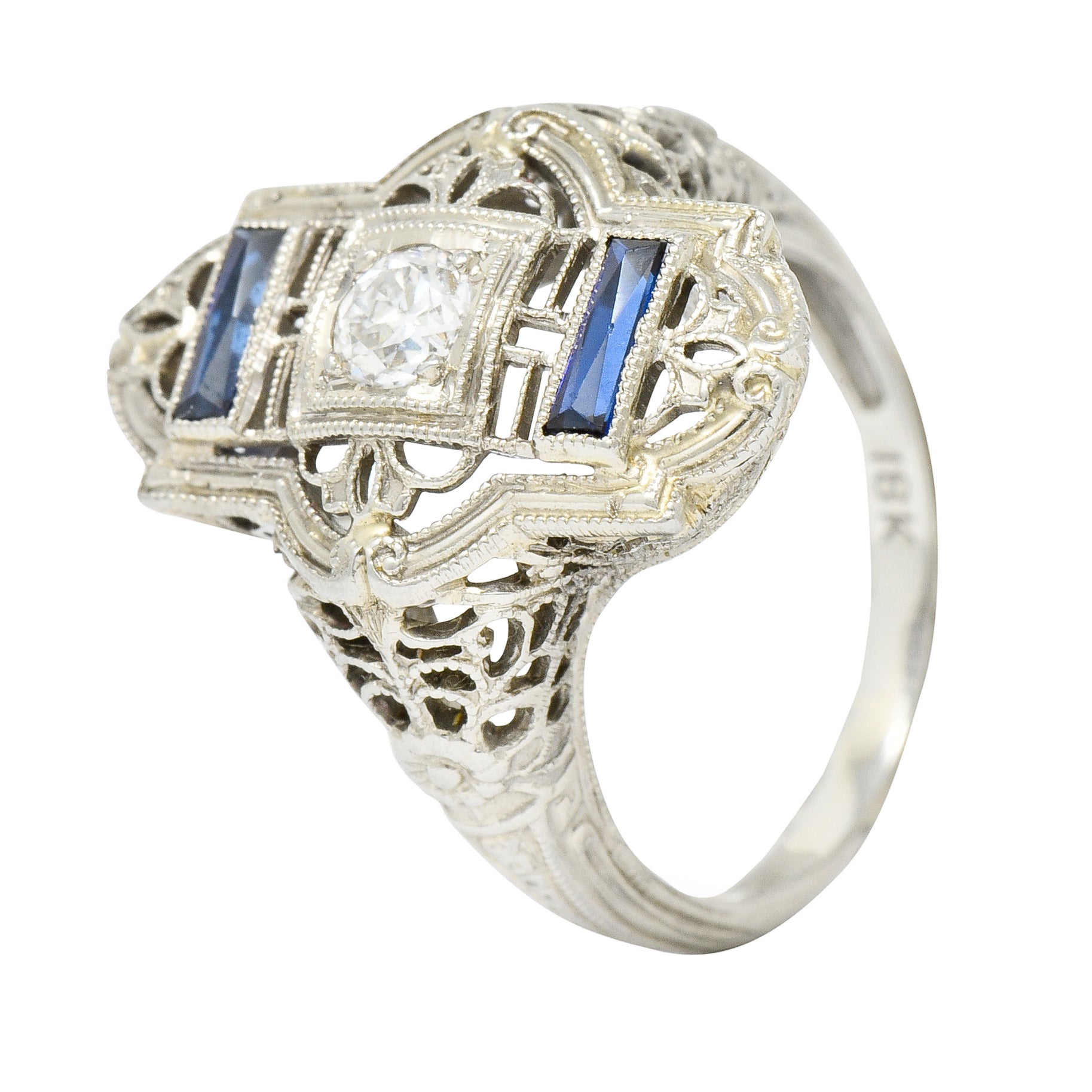 Art Deco Transitional Diamond 18 Karat White Gold Floral Dinner Ring - Wilson's Estate Jewelry