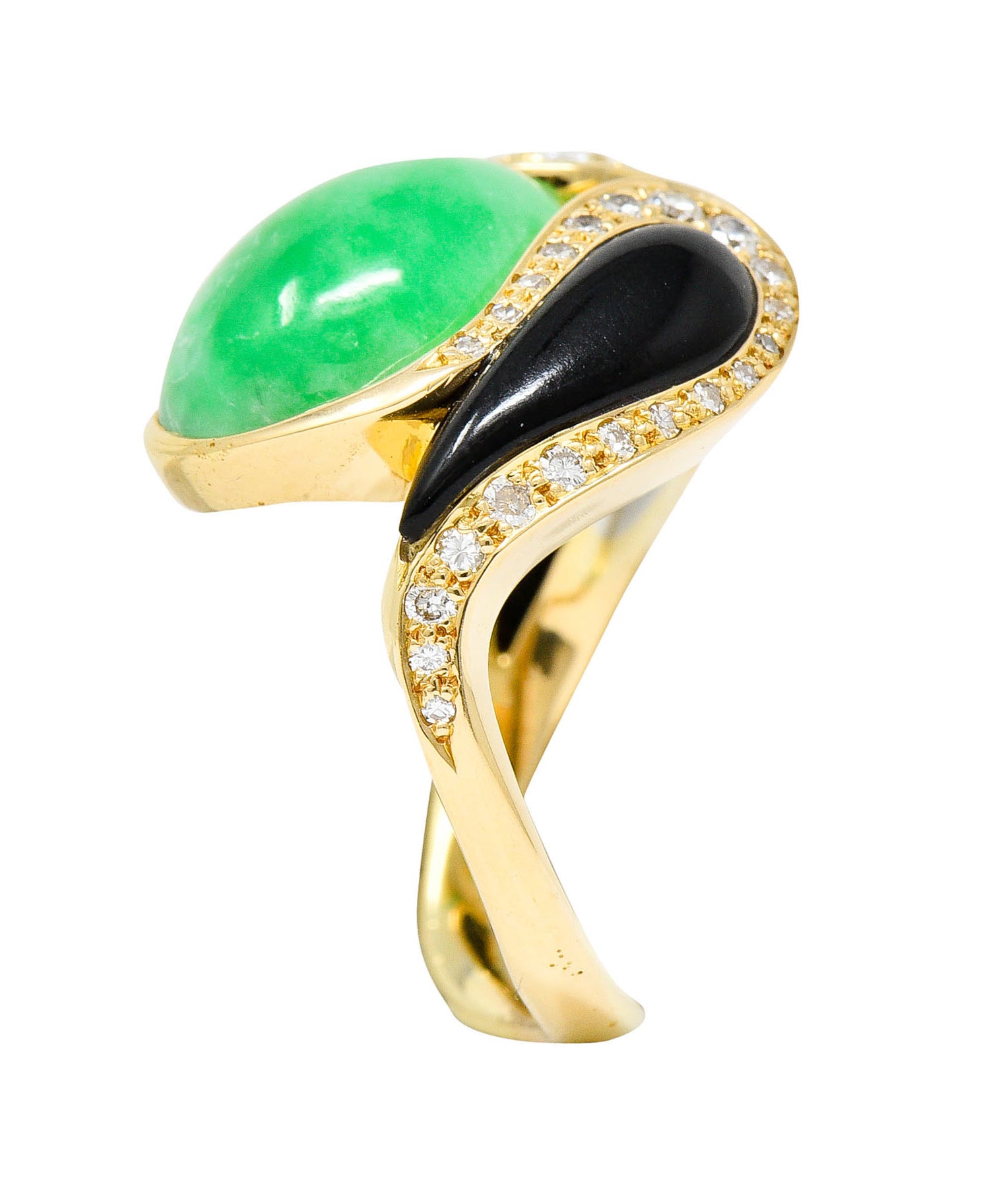 1980's Vintage Jade Onyx Diamond 18 Karat Two-Tone Gold Bypass RingRing - Wilson's Estate Jewelry