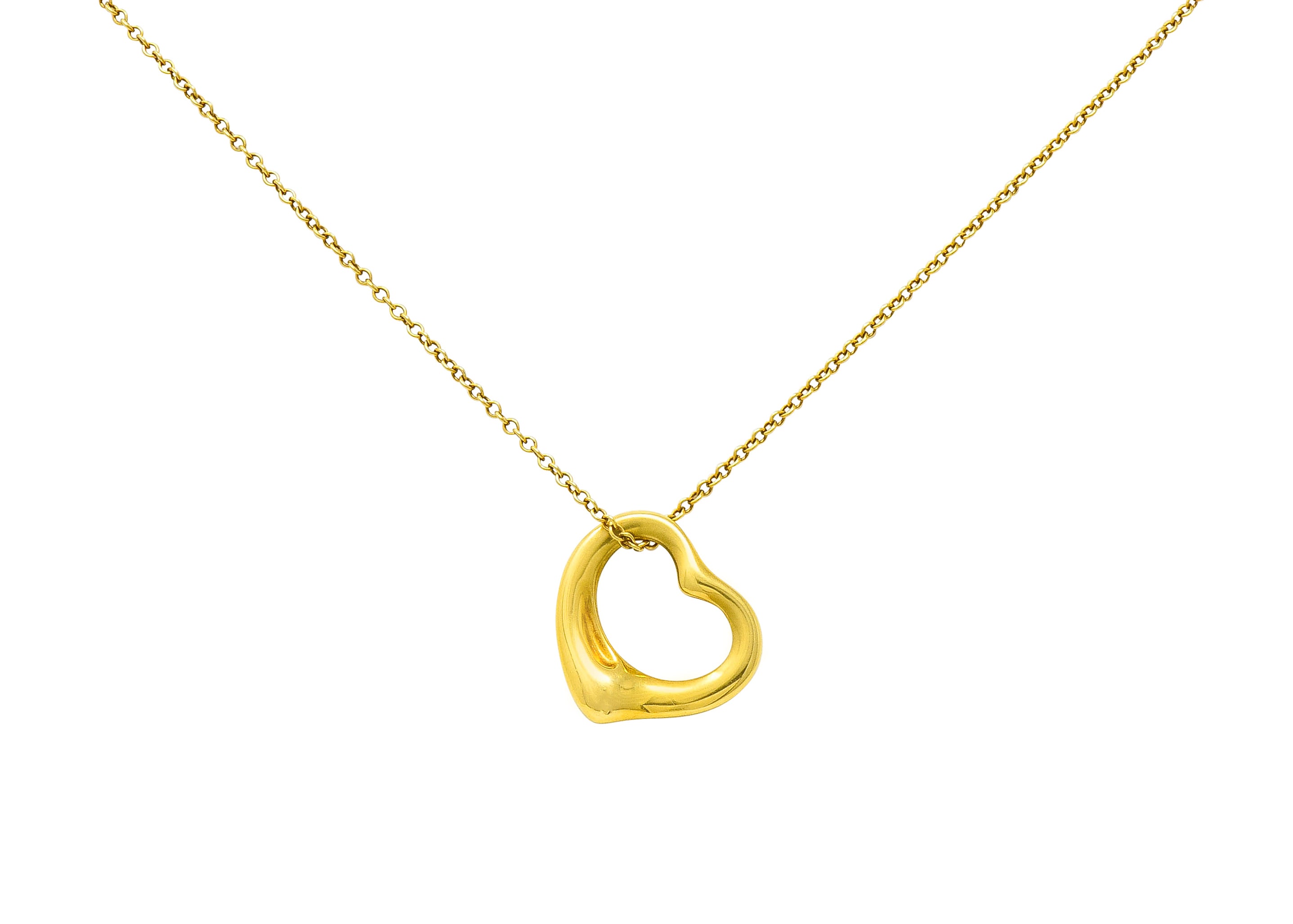 Elsa Peretti Tiffany & Co. 18 Karat Gold 14MM Open Heart Pendant Necklace - Wilson's Estate Jewelry