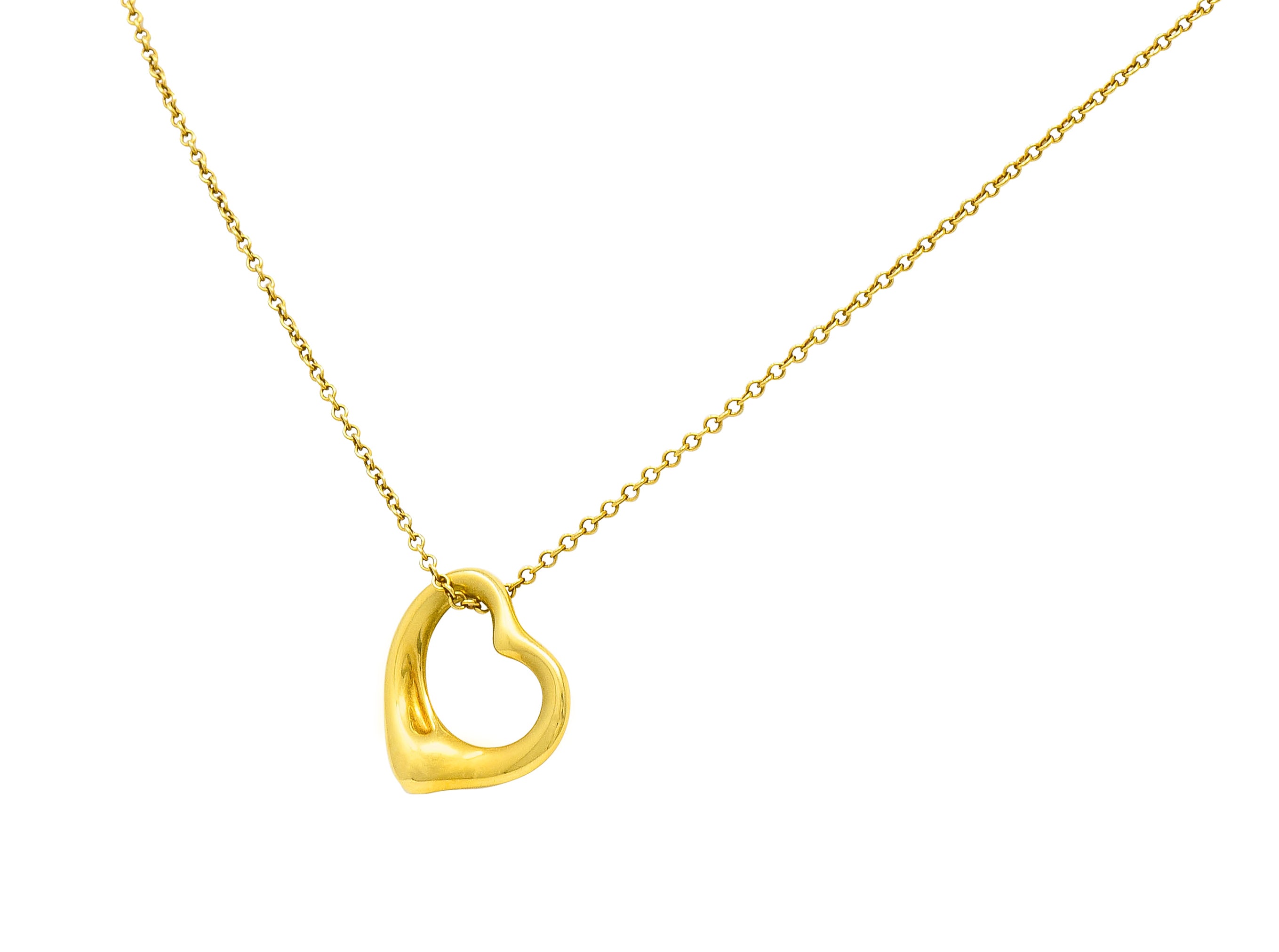 Elsa Peretti Tiffany & Co. 18 Karat Gold 14MM Open Heart Pendant Necklace - Wilson's Estate Jewelry